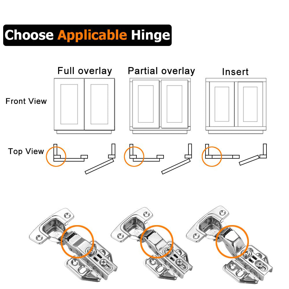 8 Pack 304 Stainless Steel Cabinet Hinges 100 Degree Soft Closing Full Overlay Door Hinge Nickel Plated Finish 4