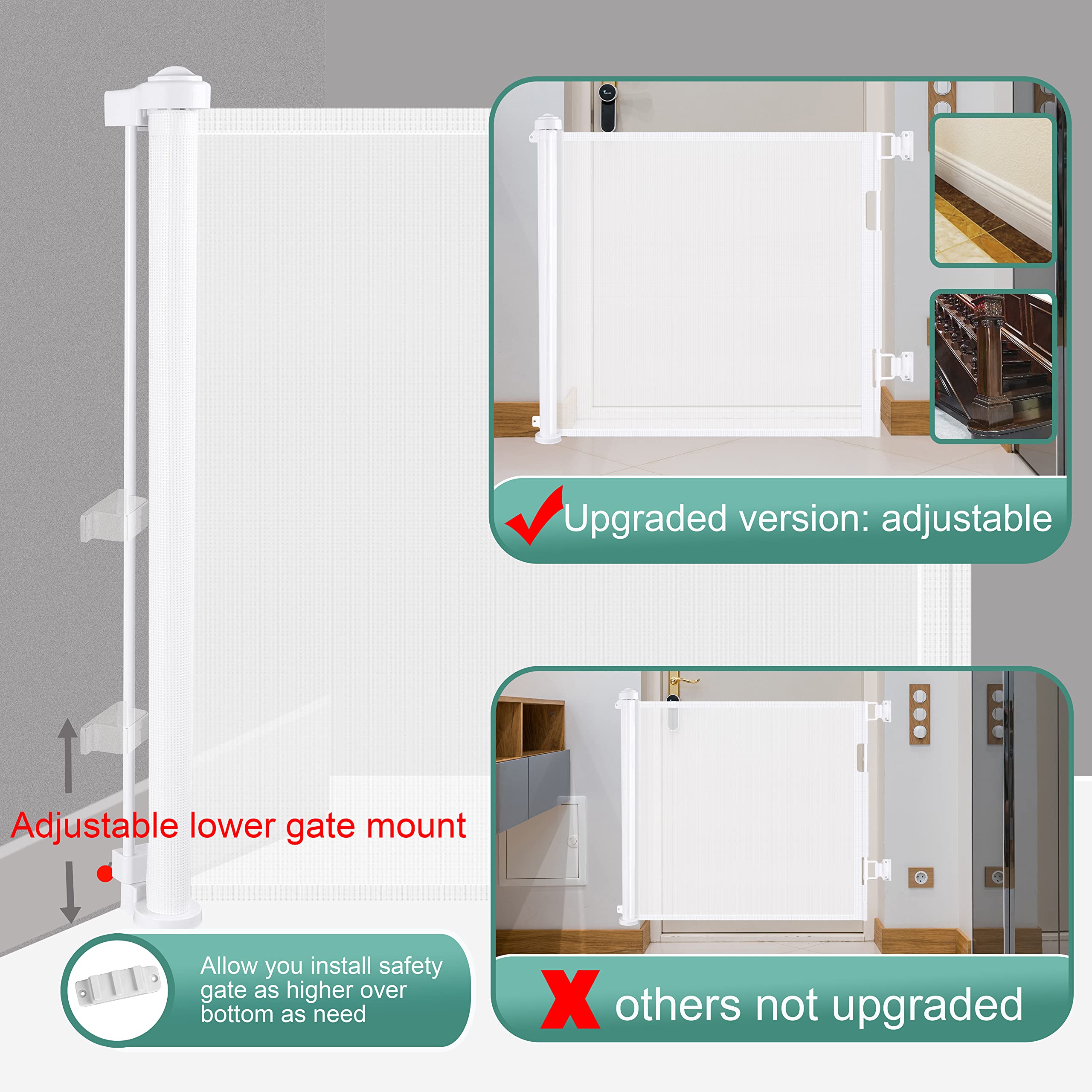 Retractable 1.5M Doorways Hallways Stairs Baby Gate Dog Pet Gate Indoor Outdoor Safety Gates White 5