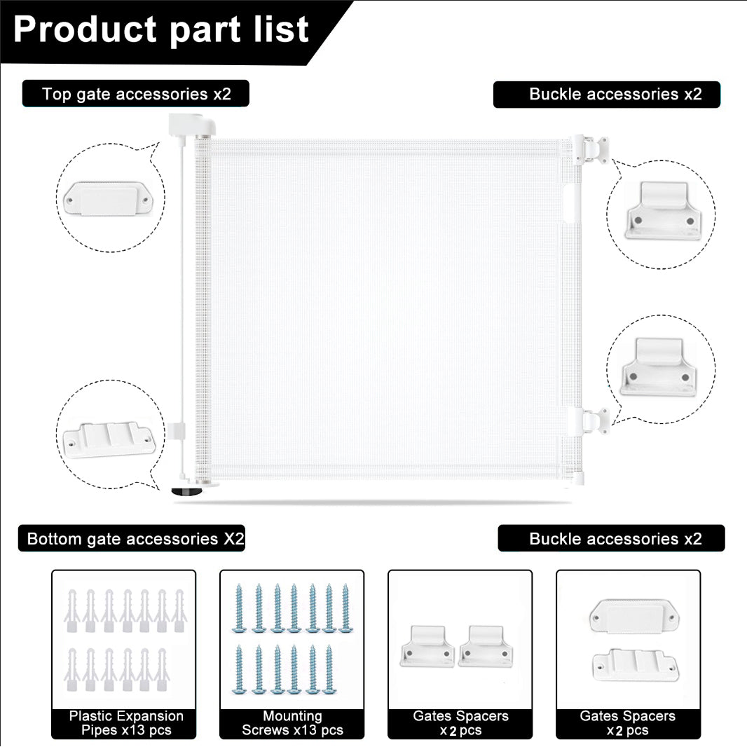 Retractable 1.5M Doorways Hallways Stairs Baby Gate Dog Pet Gate Indoor Outdoor Safety Gates White 7