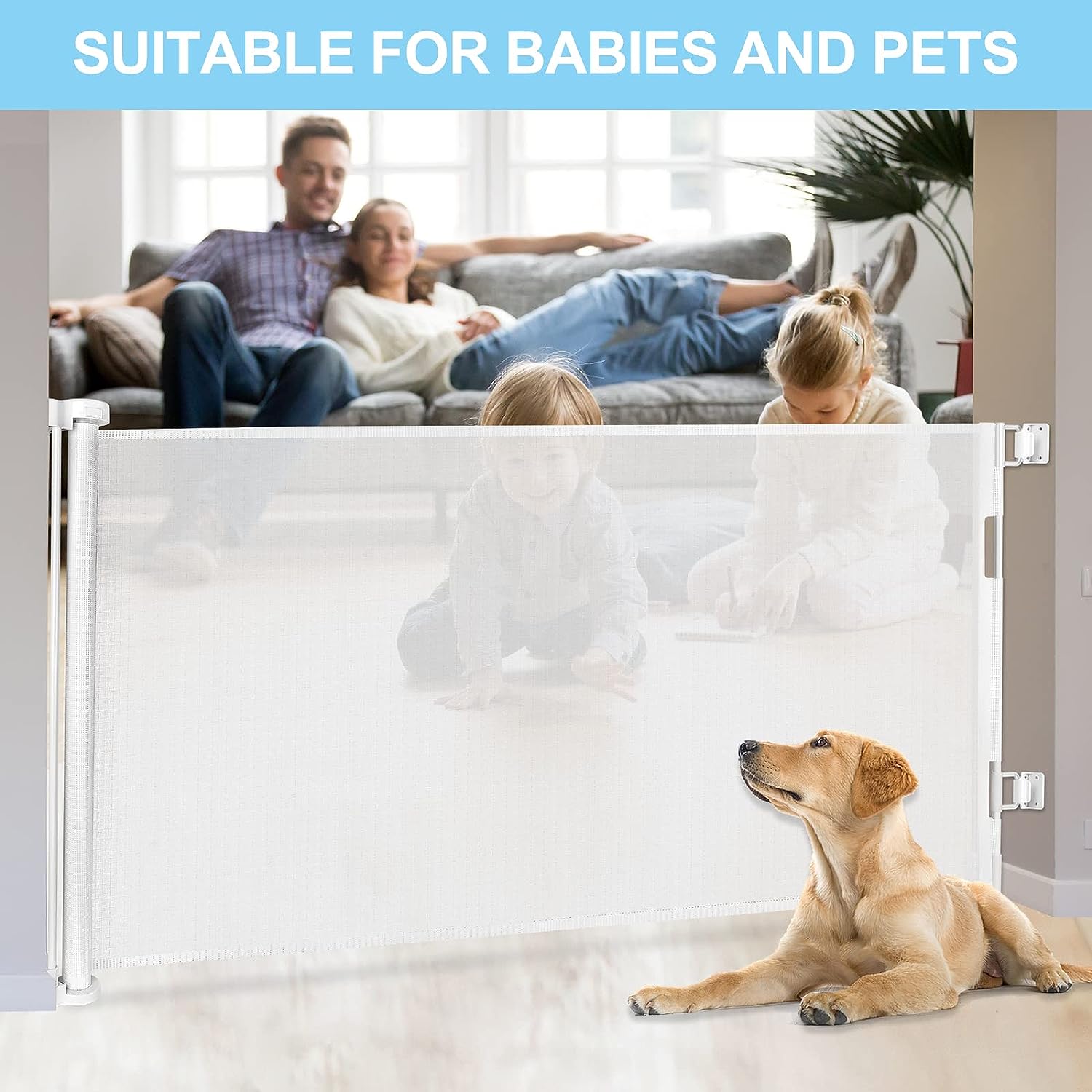 Retractable 1.5M Doorways Hallways Stairs Baby Gate Dog Pet Gate Indoor Outdoor Safety Gates White 8