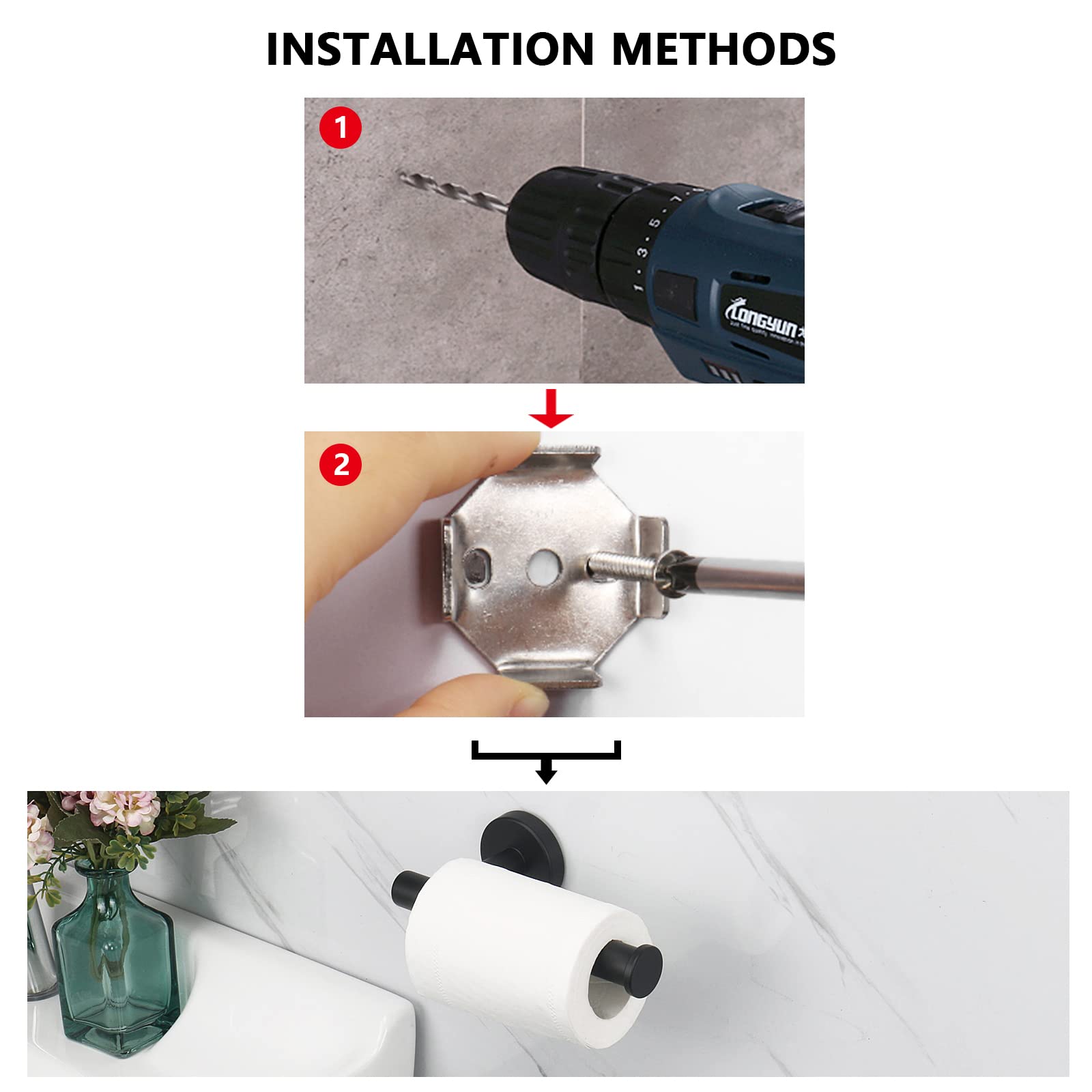 Toilet Paper Holder Black Wall Mount Bathroom Paper Roll Holder Roll Holder 304 7