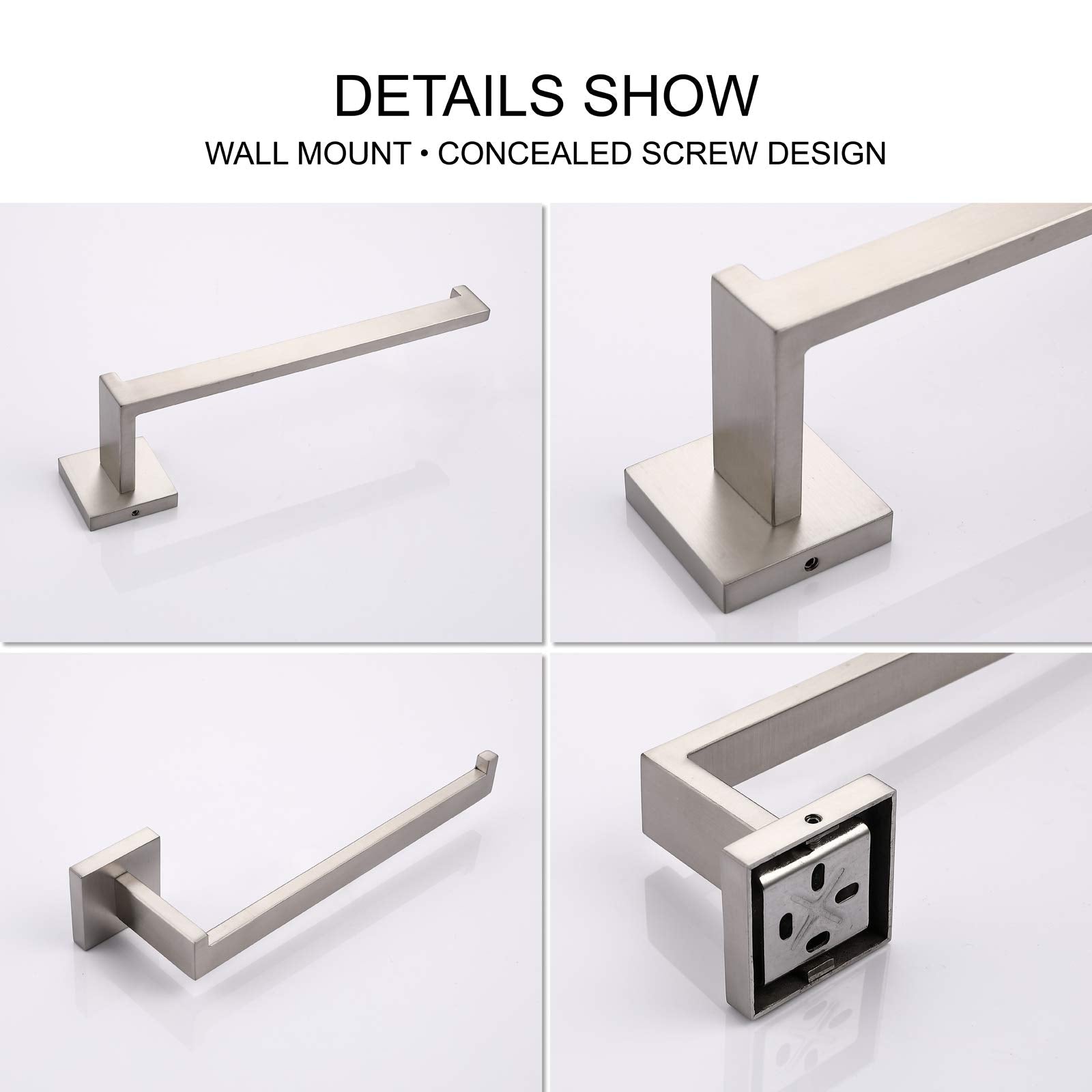Square Hand Towel Holder Ring Wall Mounted Modern Towel Bar Bathroom Kitchen 4
