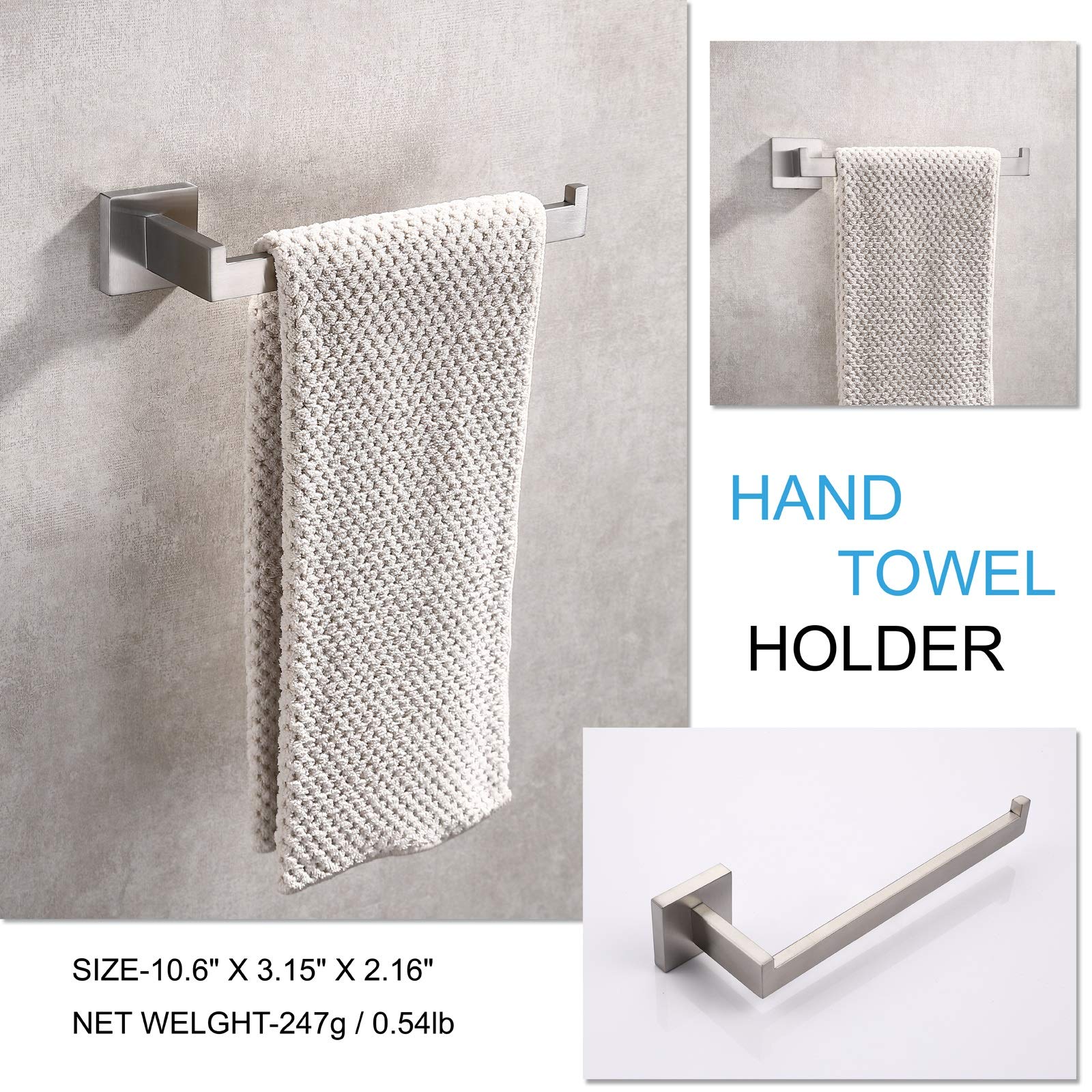 Square Hand Towel Holder Ring Wall Mounted Modern Towel Bar Bathroom Kitchen 6