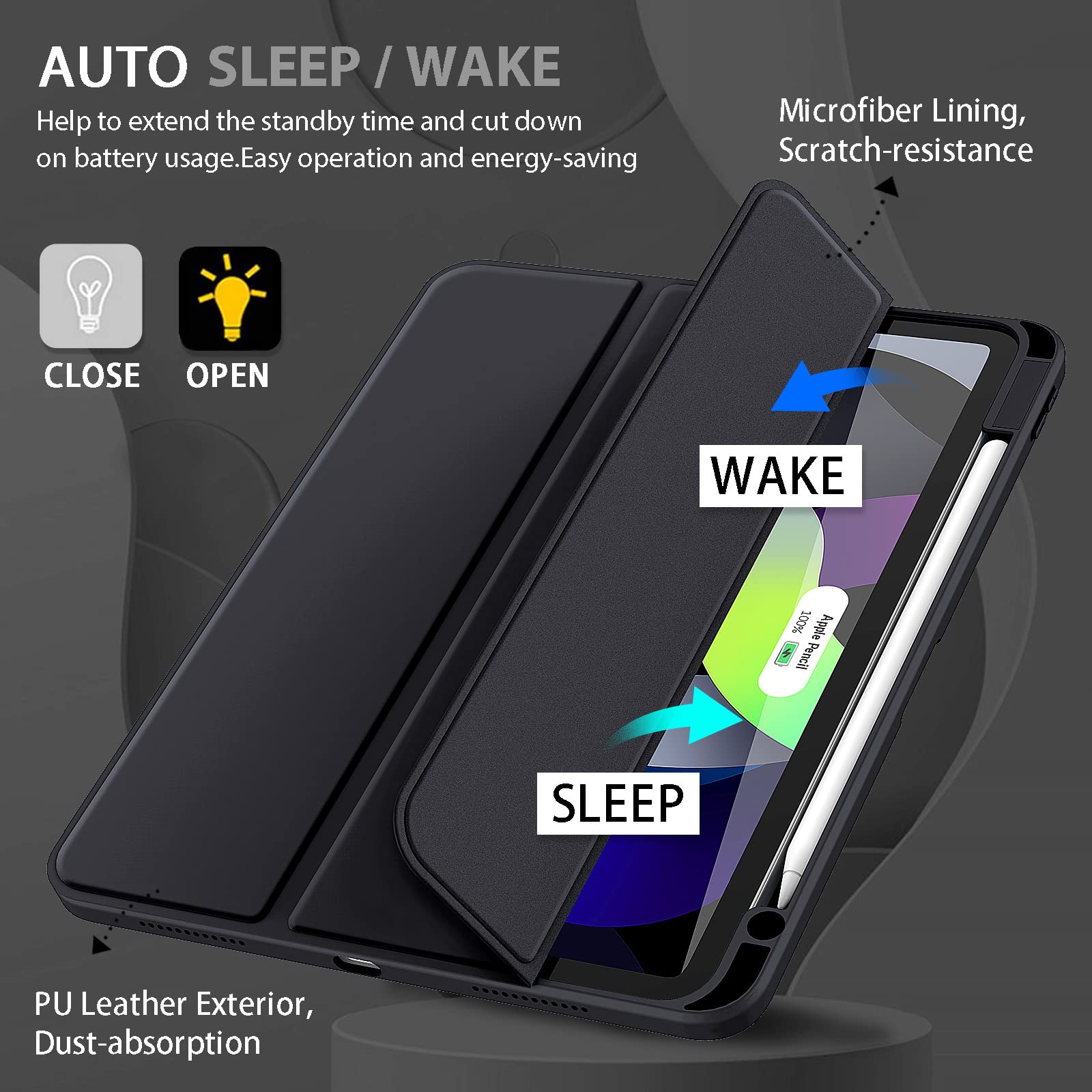 iPad 10th Case 10.9 Inch 2022 with Pencil Holder, Smart iPad Clear Case with Soft TPU Auto Wake Sleep Black 3