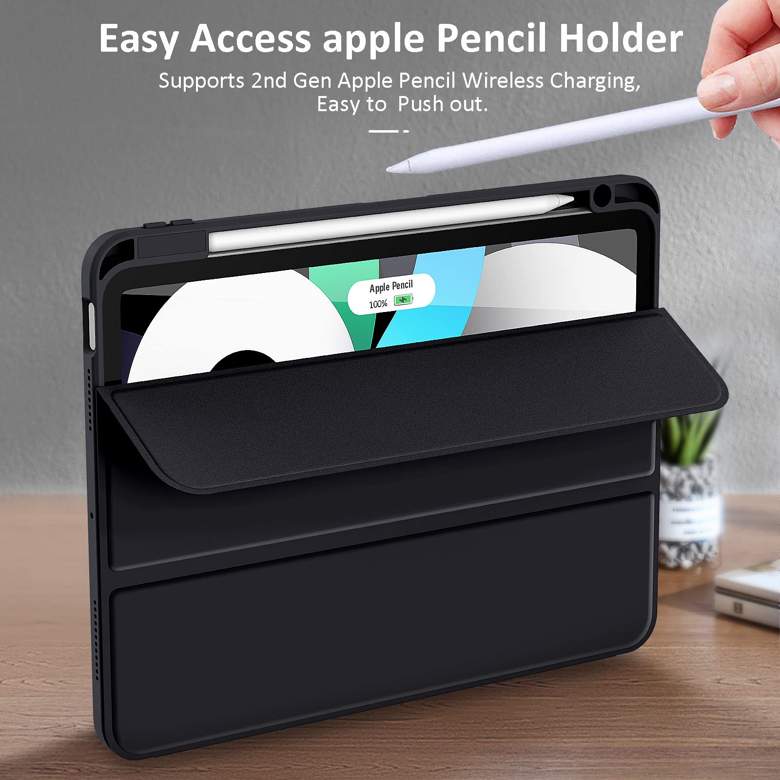 iPad 10th Case 10.9 Inch 2022 with Pencil Holder, Smart iPad Clear Case with Soft TPU Auto Wake Sleep Black 4