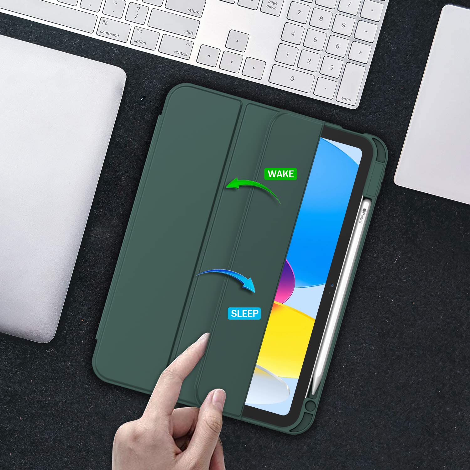 iPad 10th Case 10.9 Inch 2022 with Pencil Holder, Smart iPad Clear Case with Soft TPU Auto Wake Sleep Dark Green 5
