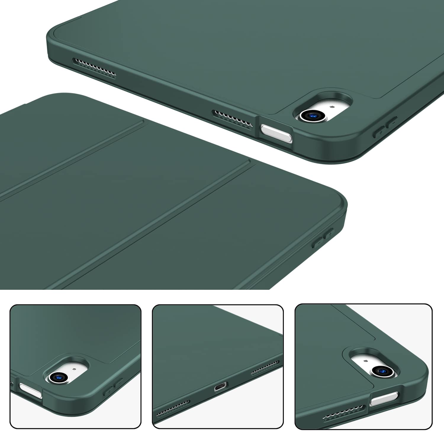 iPad 10th Case 10.9 Inch 2022 with Pencil Holder, Smart iPad Clear Case with Soft TPU Auto Wake Sleep Dark Green 6