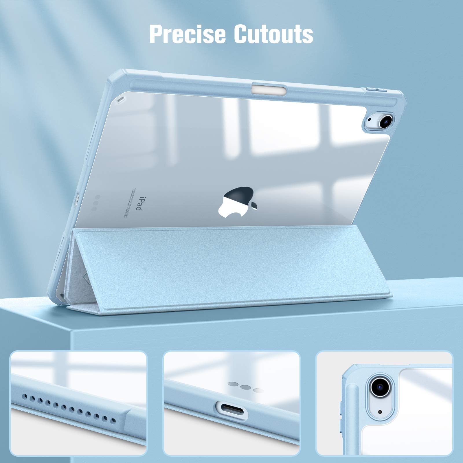 iPad 10th Case 10.9 Inch 2022 with Pencil Holder, Smart iPad Clear Case with Soft TPU Auto Wake Sleep Sky Blue 6