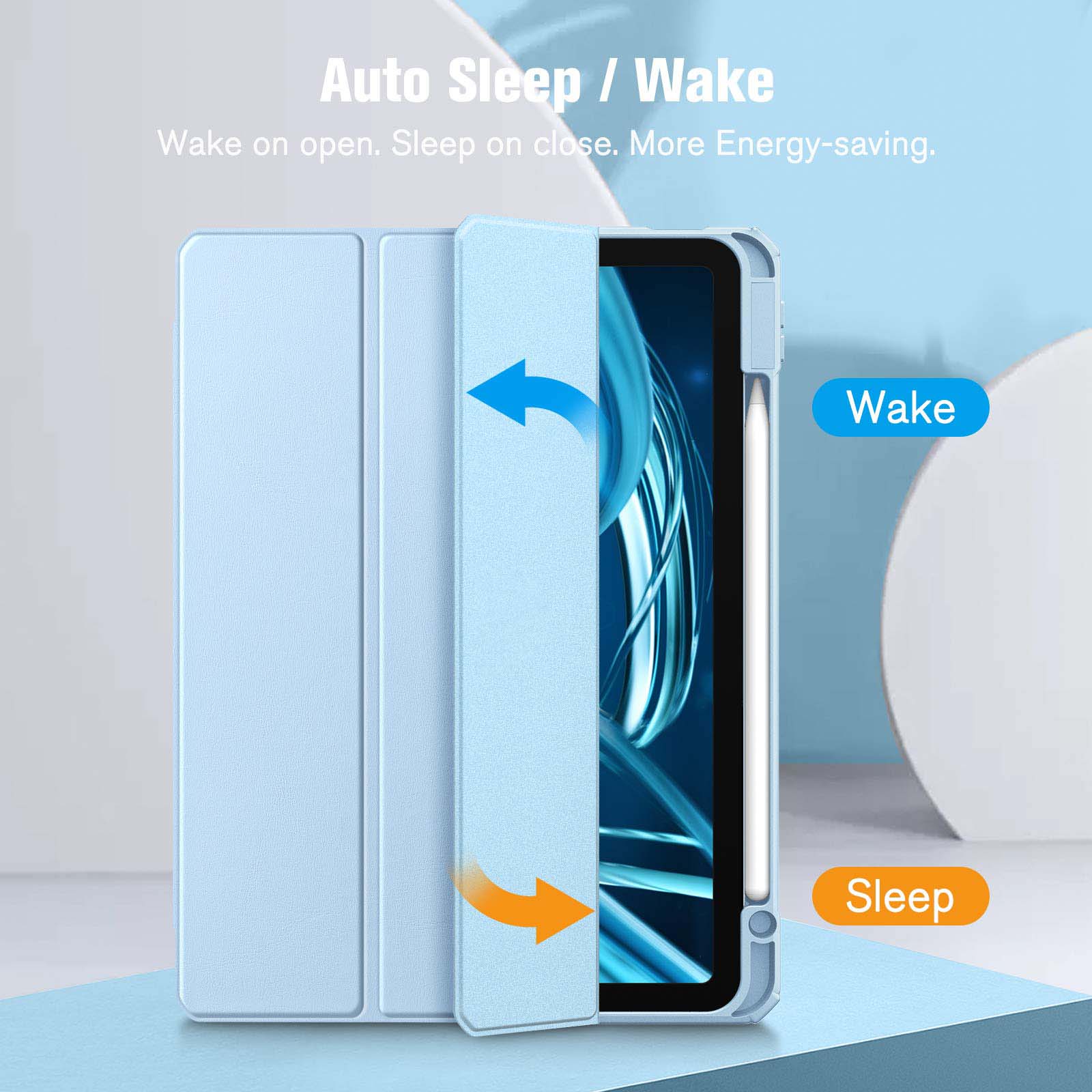 iPad 10th Case 10.9 Inch 2022 with Pencil Holder, Smart iPad Clear Case with Soft TPU Auto Wake Sleep Sky Blue 7