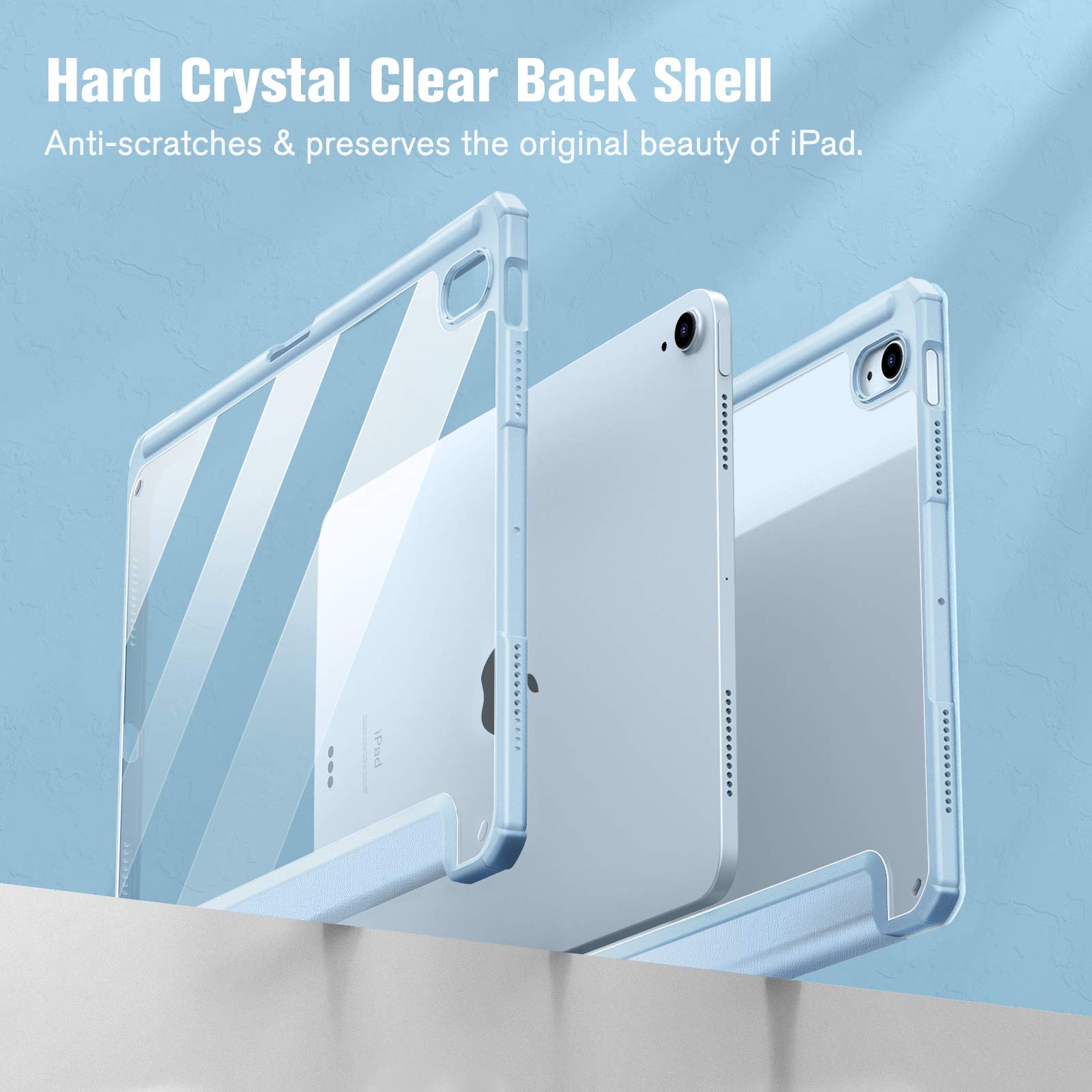 iPad 10th Case 10.9 Inch 2022 with Pencil Holder, Smart iPad Clear Case with Soft TPU Auto Wake Sleep Sky Blue 8