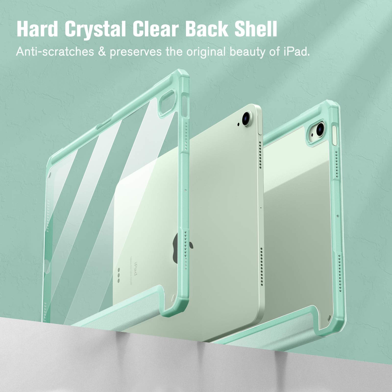 iPad 10th Case 10.9 Inch 2022 with Pencil Holder, Smart iPad Clear Case with Soft TPU Auto Wake Sleep Green 5
