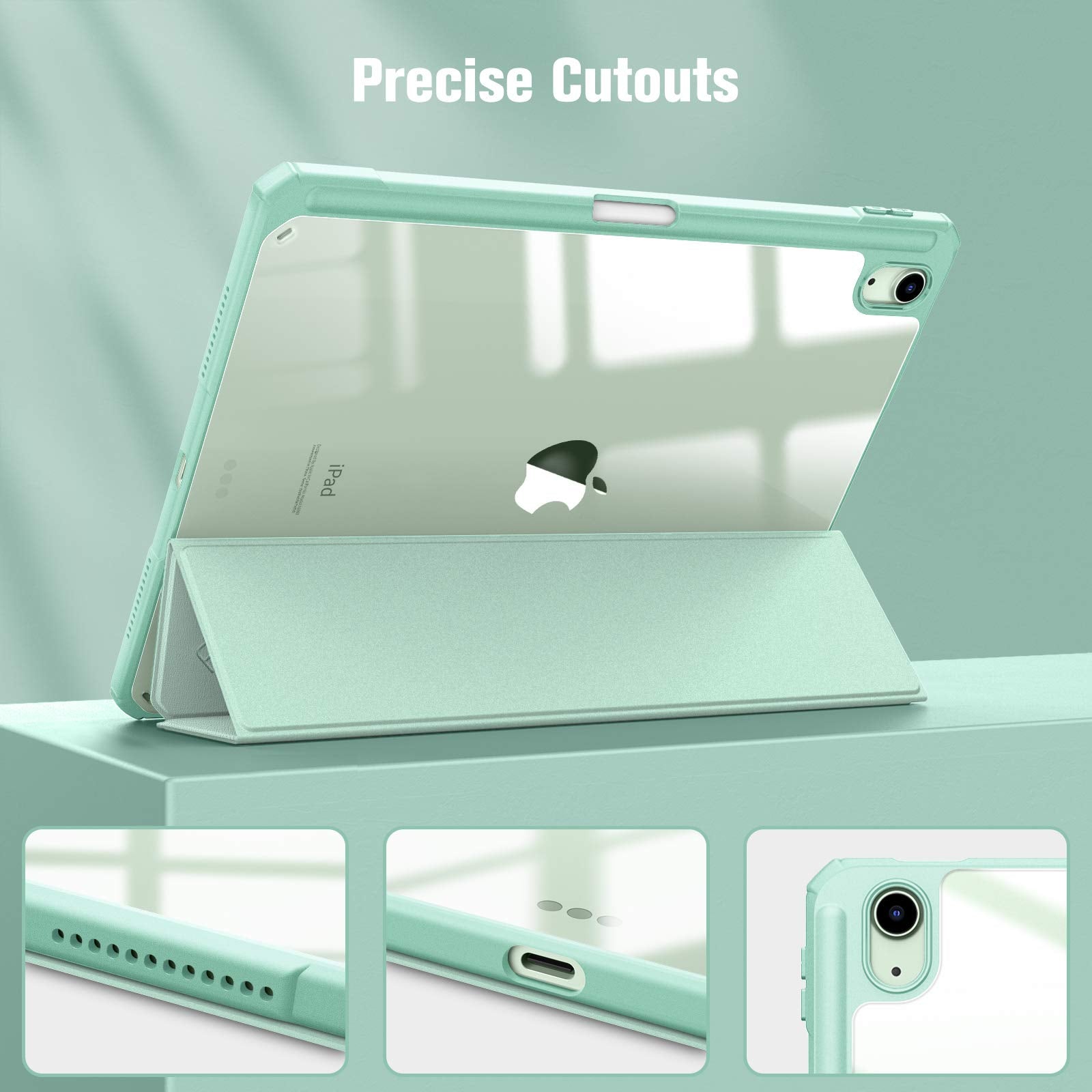 iPad 10th Case 10.9 Inch 2022 with Pencil Holder, Smart iPad Clear Case with Soft TPU Auto Wake Sleep Green 9