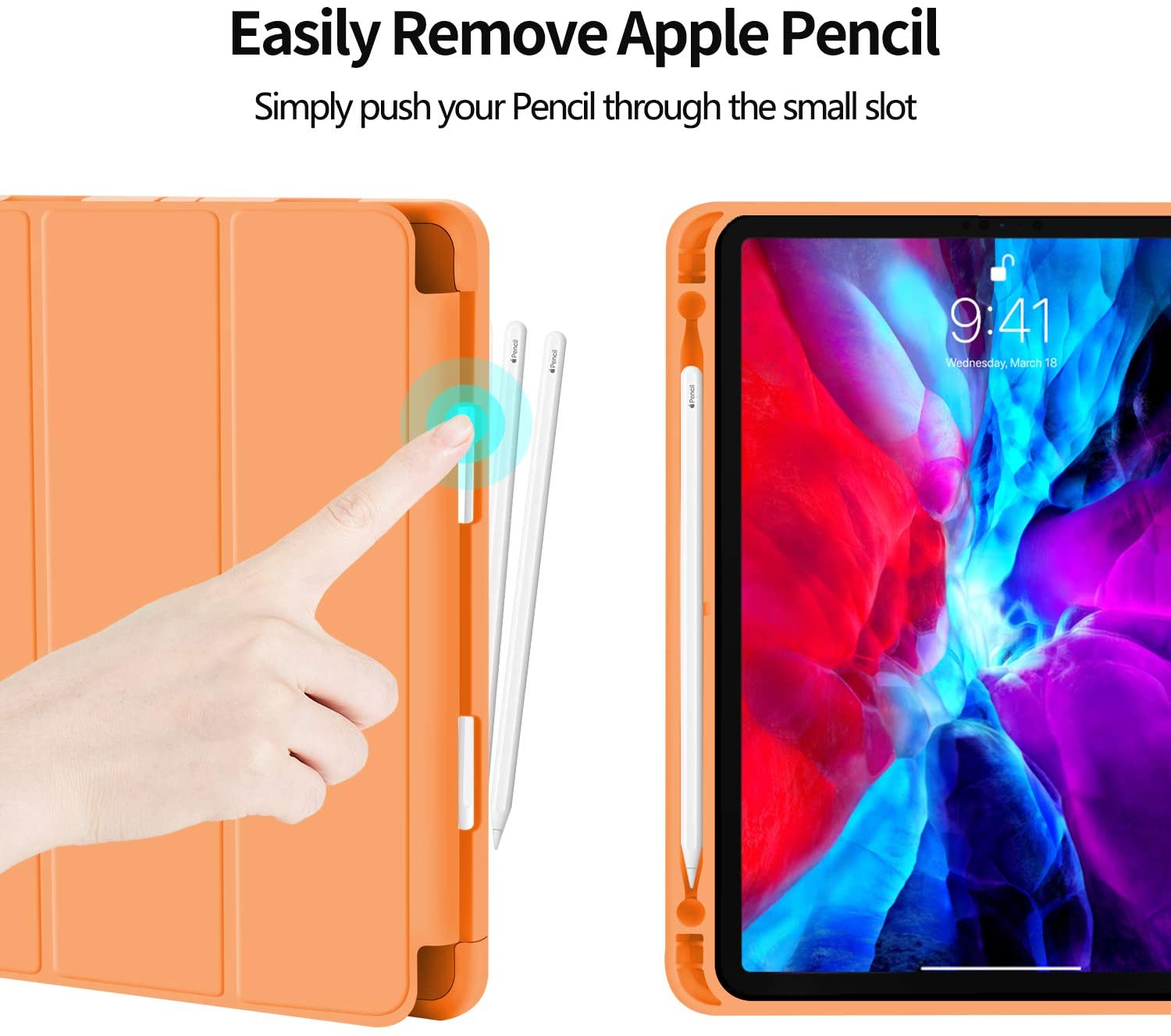 iPad Pro 11 Inch 2020 Soft Tpu Smart Premium Case Auto Sleep Wake Stand Cover Pencil holder Orange 3