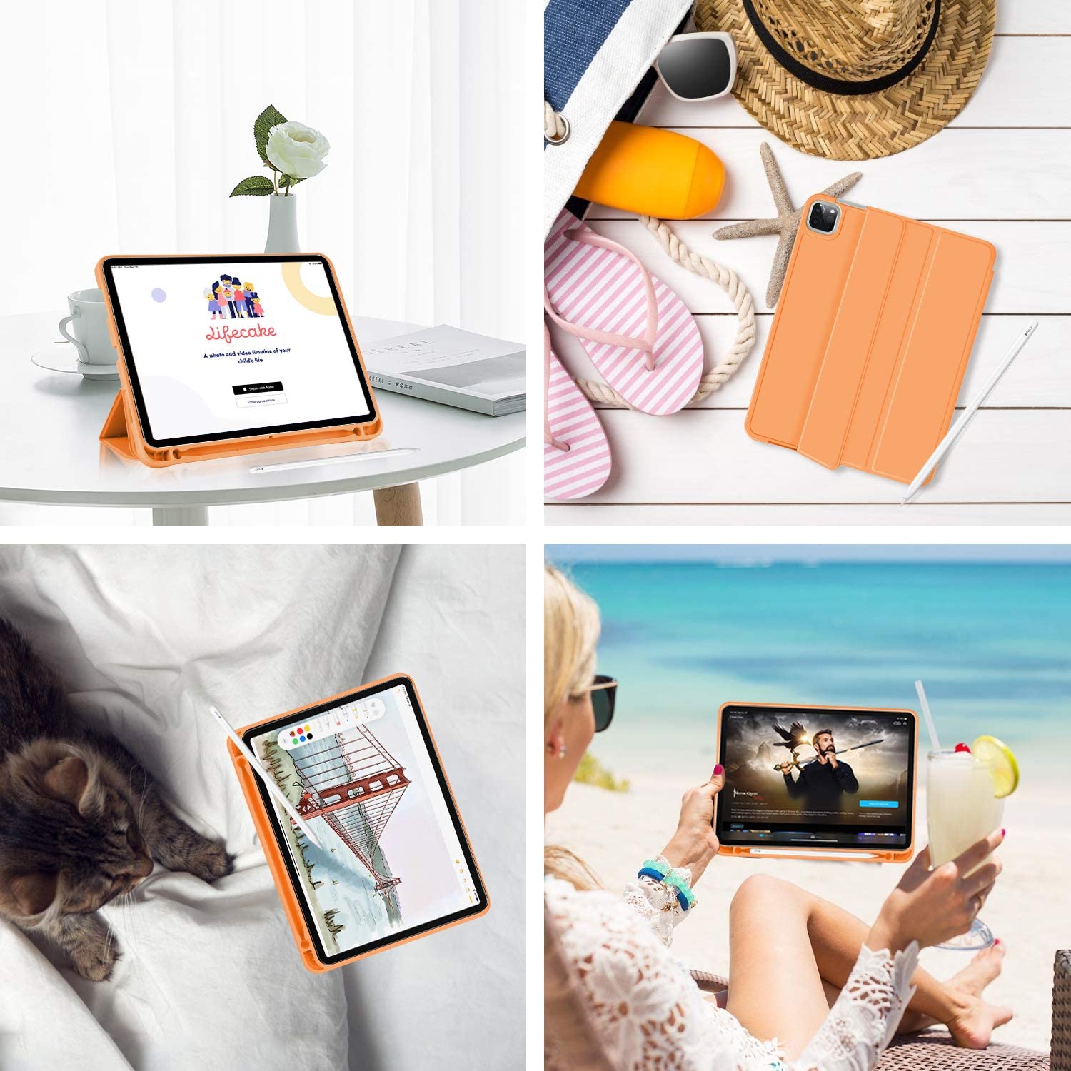 iPad Pro 11 Inch 2020 Soft Tpu Smart Premium Case Auto Sleep Wake Stand Cover Pencil holder Orange 5