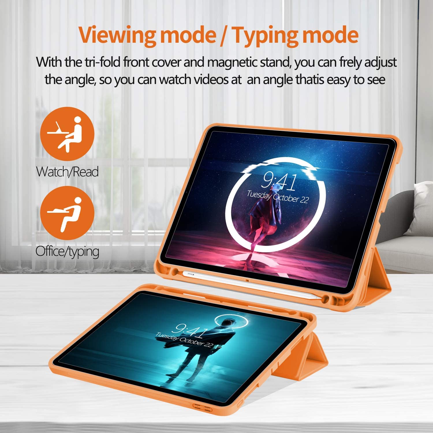 iPad Pro 11 Inch 2020 Soft Tpu Smart Premium Case Auto Sleep Wake Stand Cover Pencil holder Orange 6