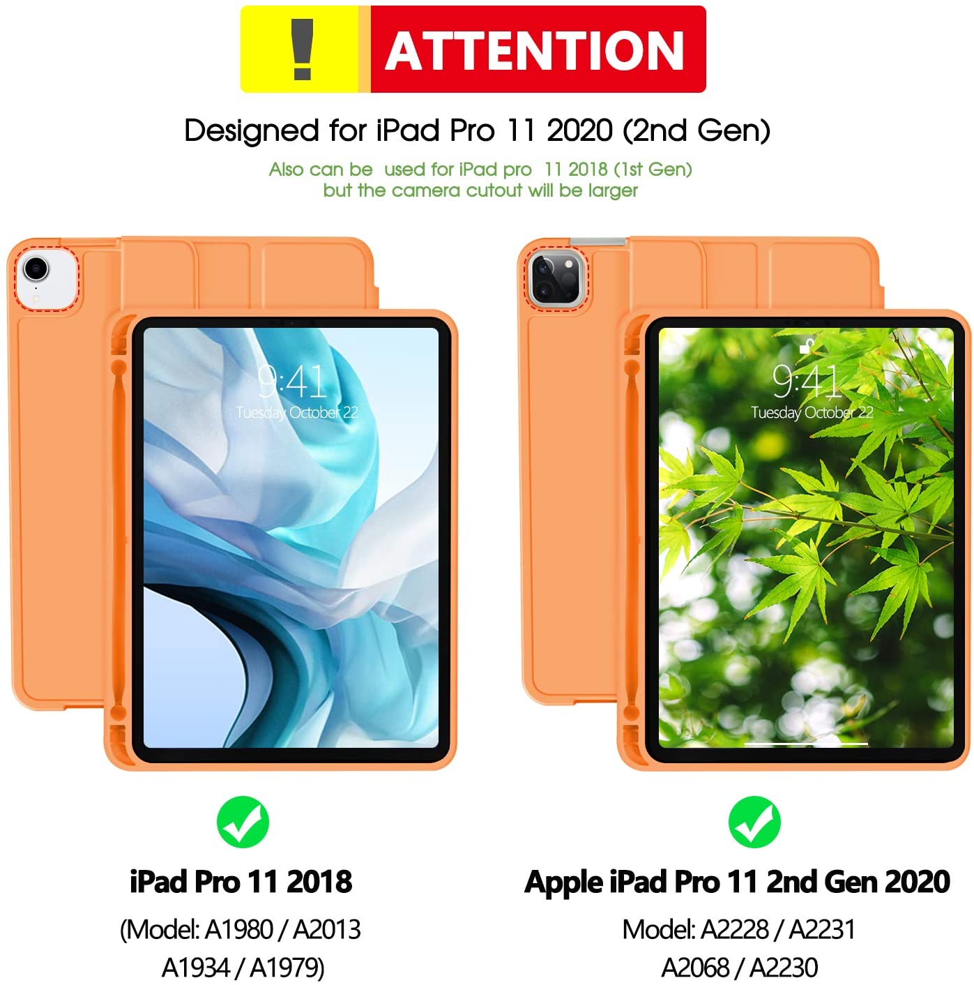iPad Pro 11 Inch 2020 Soft Tpu Smart Premium Case Auto Sleep Wake Stand Cover Pencil holder Orange 7