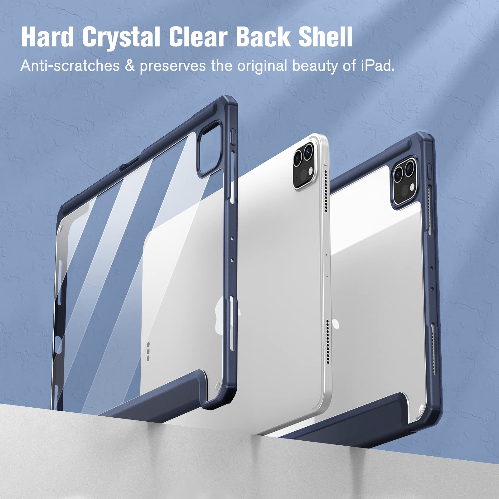 iPad Pro 11 Inch 2020-2022 Soft Tpu Smart Premium Case Auto Sleep Wake Stand Clear Cover Pencil holder navy blue 5