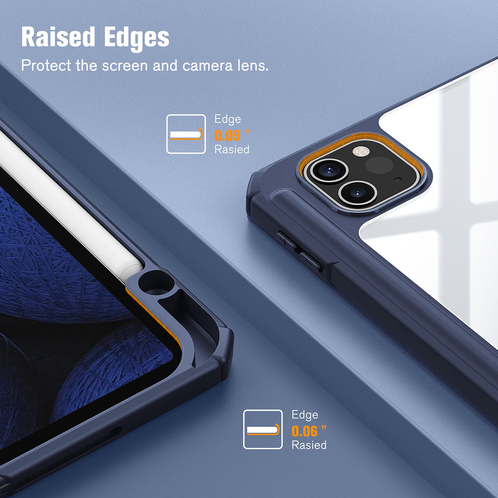 iPad Pro 11 Inch 2020-2022 Soft Tpu Smart Premium Case Auto Sleep Wake Stand Clear Cover Pencil holder navy blue 6