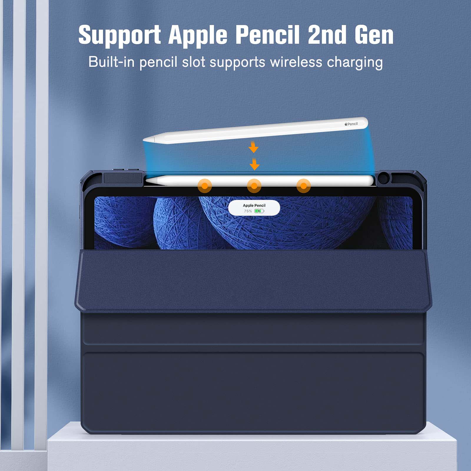 iPad Pro 11 Inch 2020-2022 Soft Tpu Smart Premium Case Auto Sleep Wake Stand Clear Cover Pencil holder navy blue 8