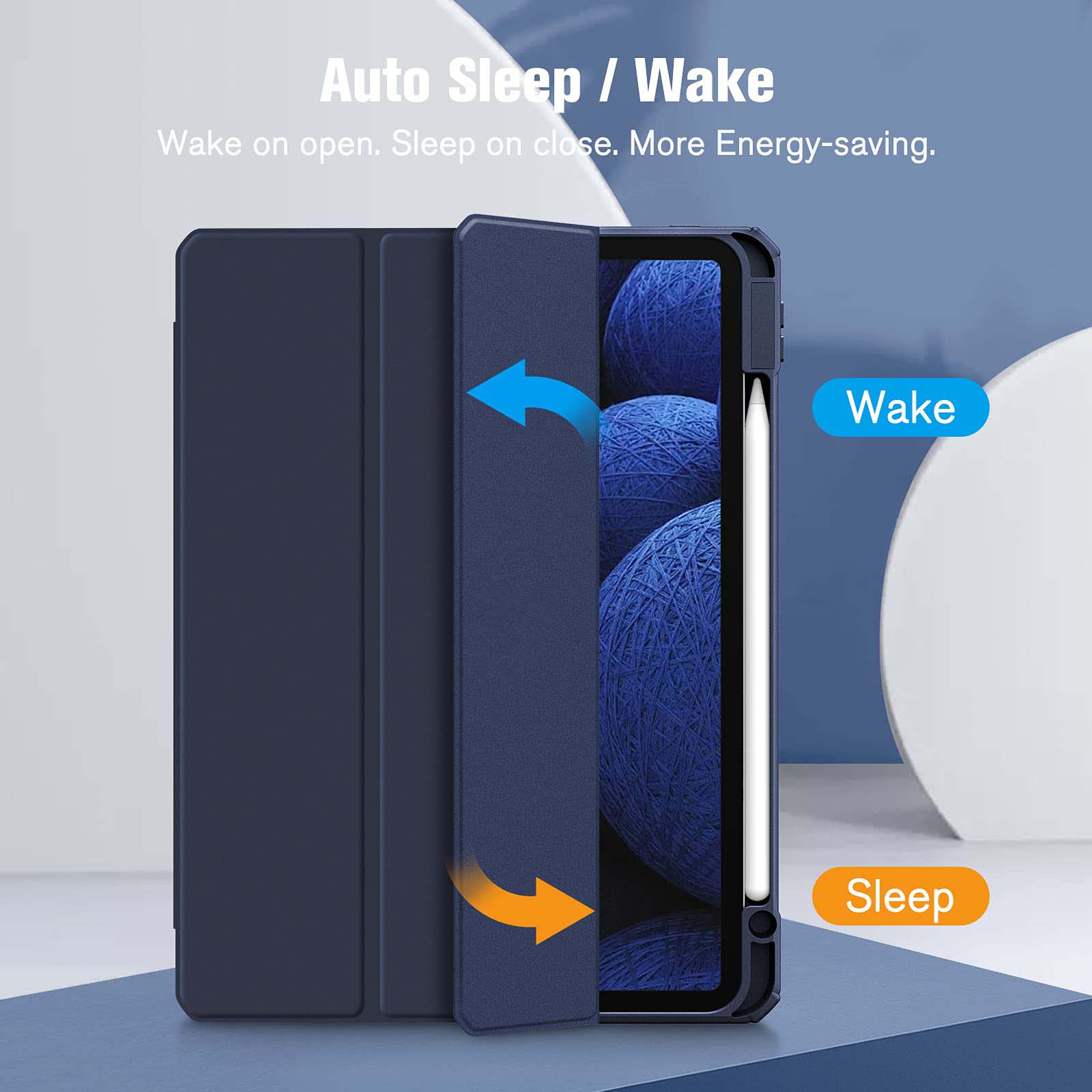 iPad Pro 11 Inch 2020-2022 Soft Tpu Smart Premium Case Auto Sleep Wake Stand Clear Cover Pencil holder navy blue 9