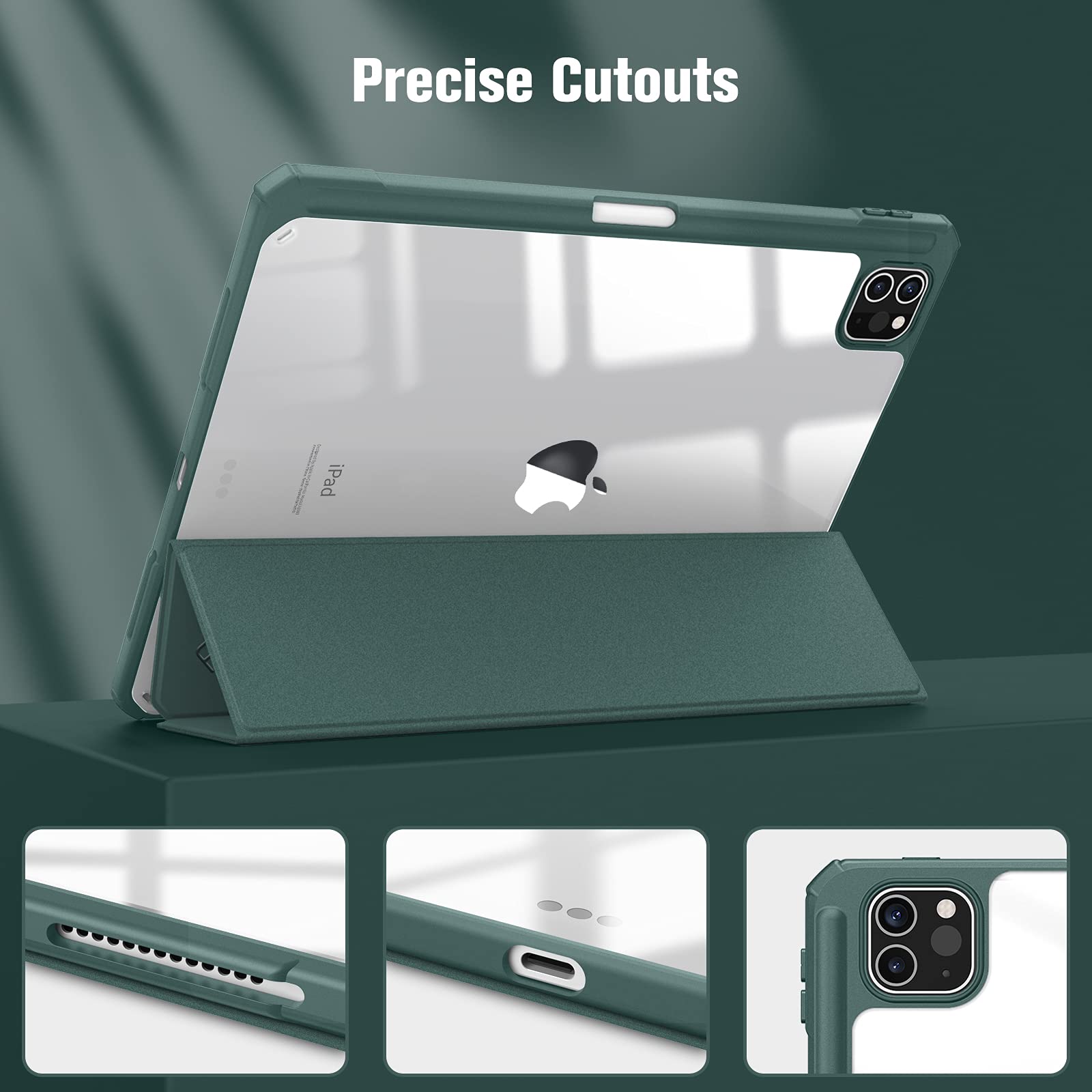 iPad Pro 11 Inch 2020-2022 Soft Tpu Smart Premium Case Auto Sleep Wake Stand Clear Cover Pencil holder Dark Green 6