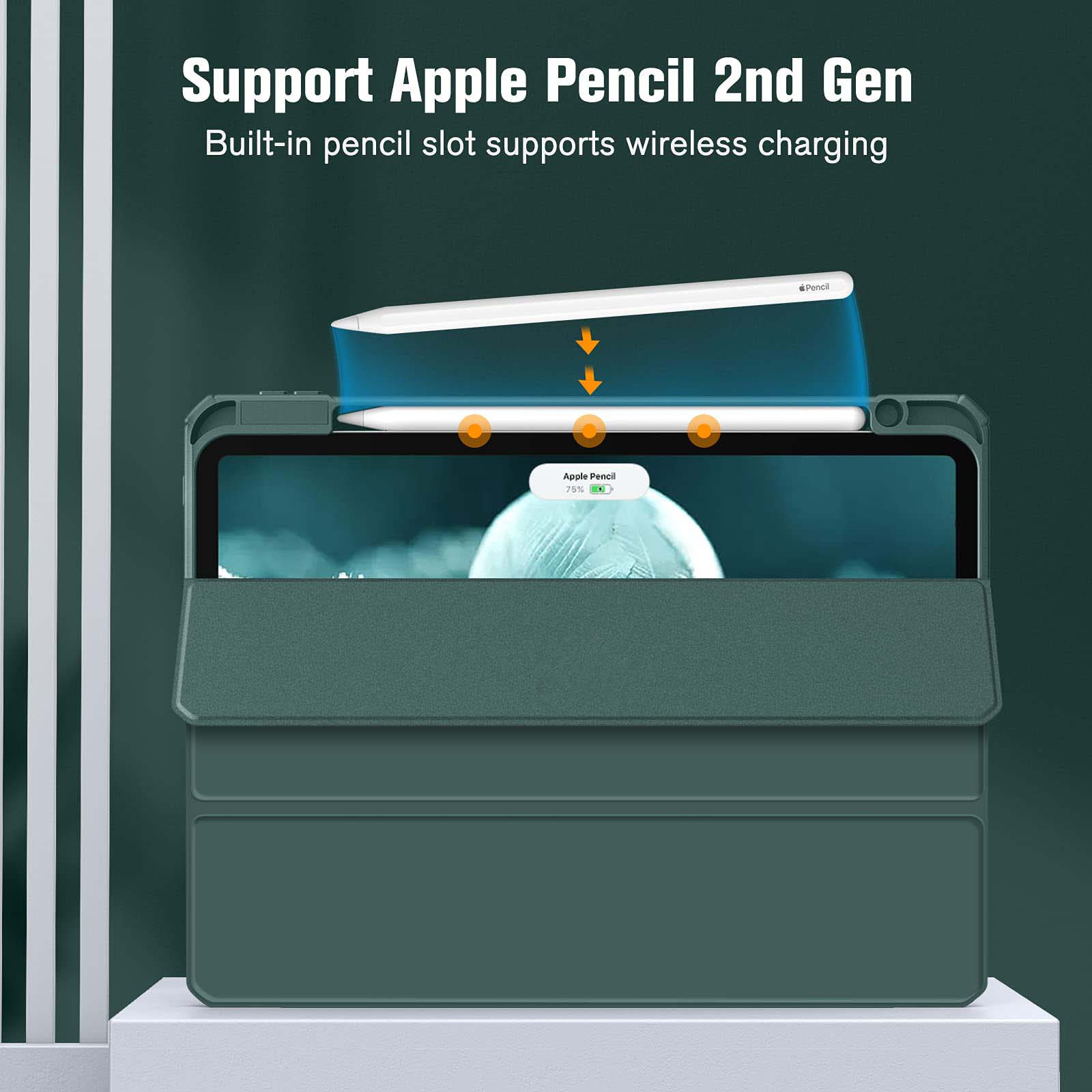 iPad Pro 11 Inch 2020-2022 Soft Tpu Smart Premium Case Auto Sleep Wake Stand Clear Cover Pencil holder Dark Green 8
