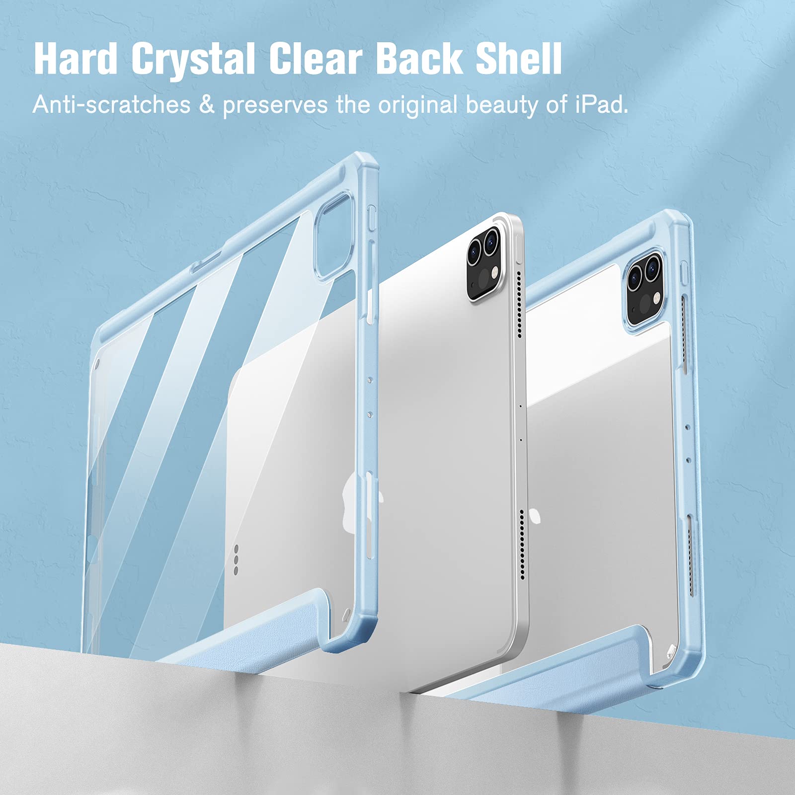 iPad Pro 11 Inch 2020-2022 Soft Tpu Smart Premium Case Auto Sleep Wake Stand Clear Cover Pencil holder ice blue 4