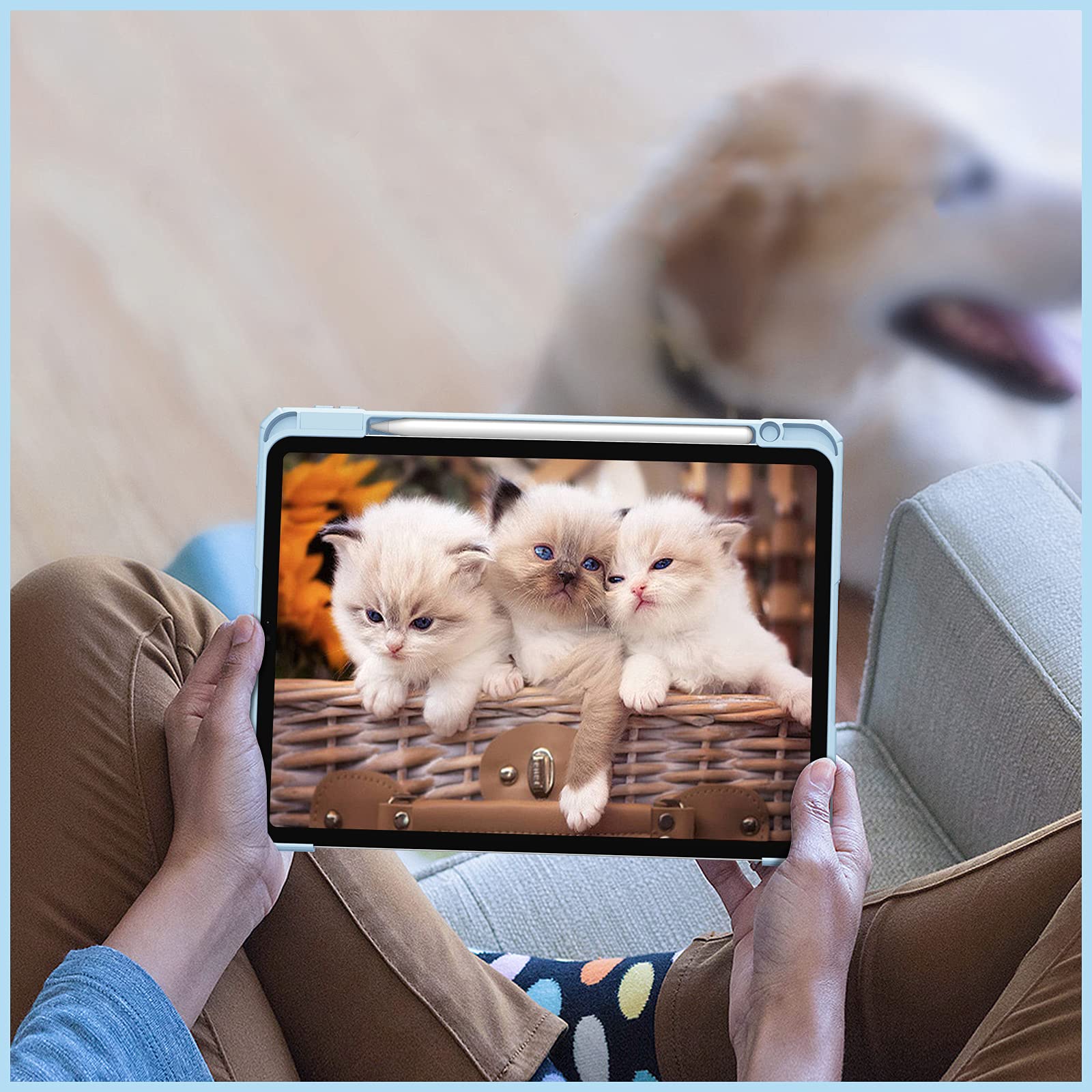 iPad Pro 11 Inch 2020-2022 Soft Tpu Smart Premium Case Auto Sleep Wake Stand Clear Cover Pencil holder ice blue 6