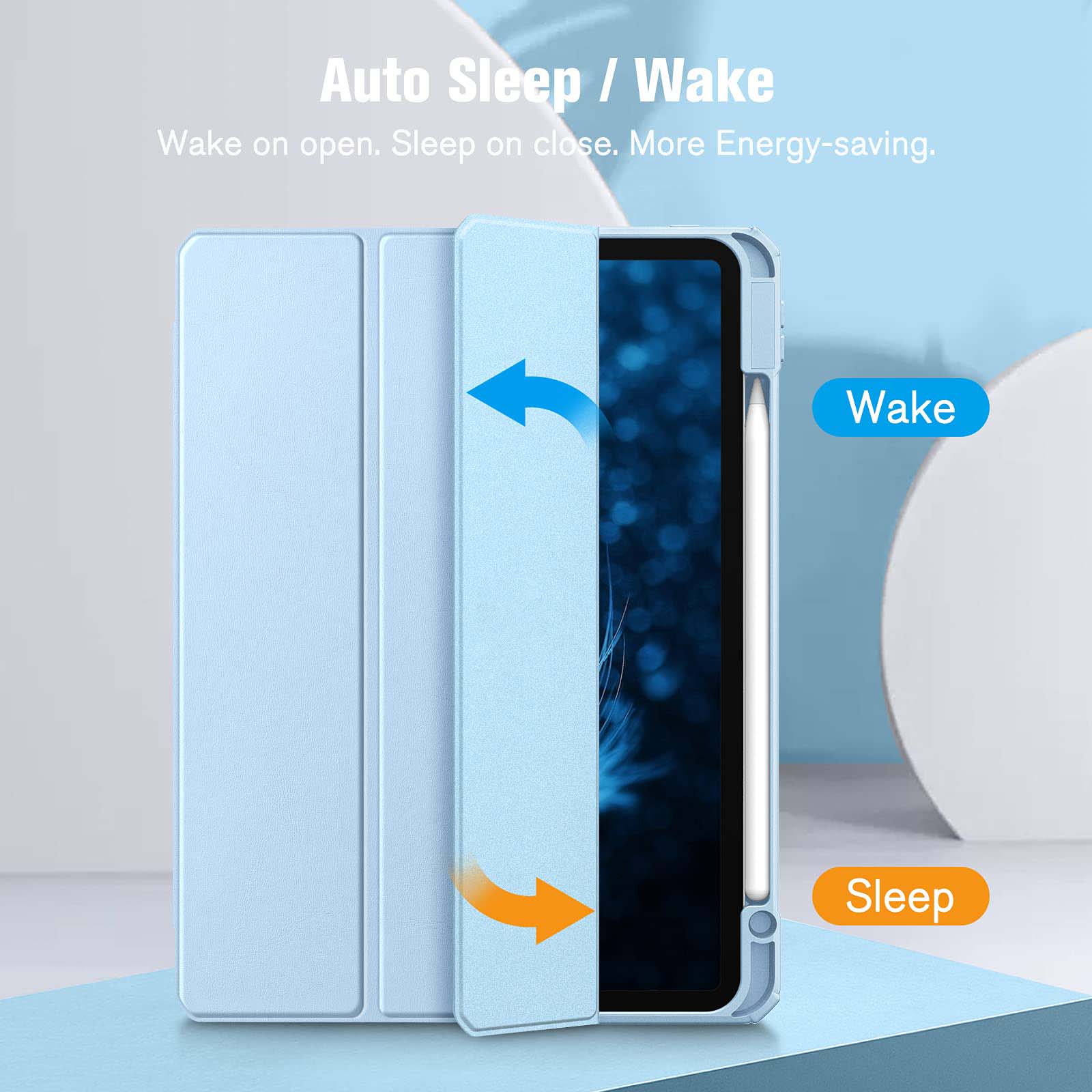iPad Pro 11 Inch 2020-2022 Soft Tpu Smart Premium Case Auto Sleep Wake Stand Clear Cover Pencil holder ice blue 8