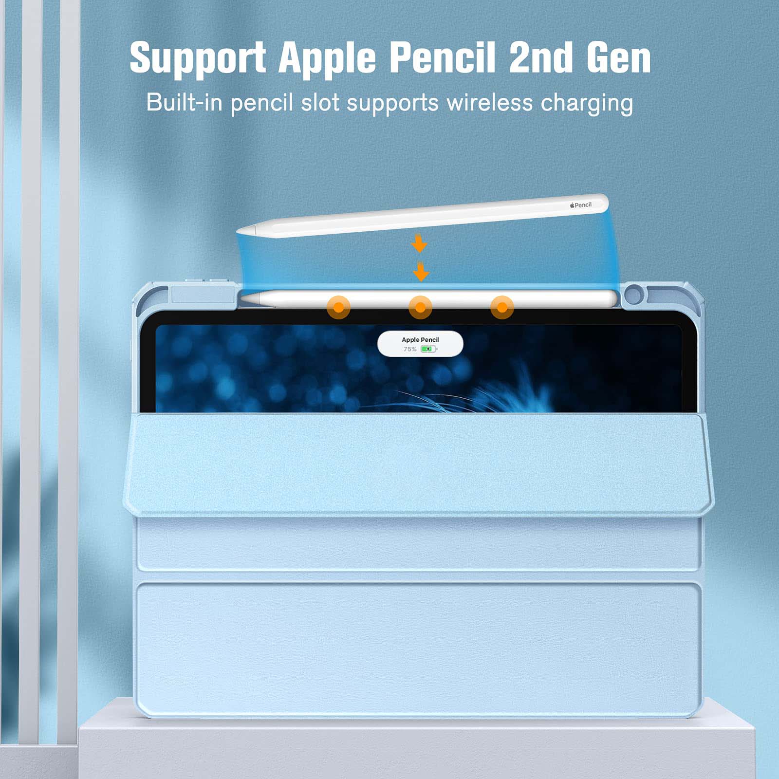 iPad Pro 11 Inch 2020-2022 Soft Tpu Smart Premium Case Auto Sleep Wake Stand Clear Cover Pencil holder ice blue 9