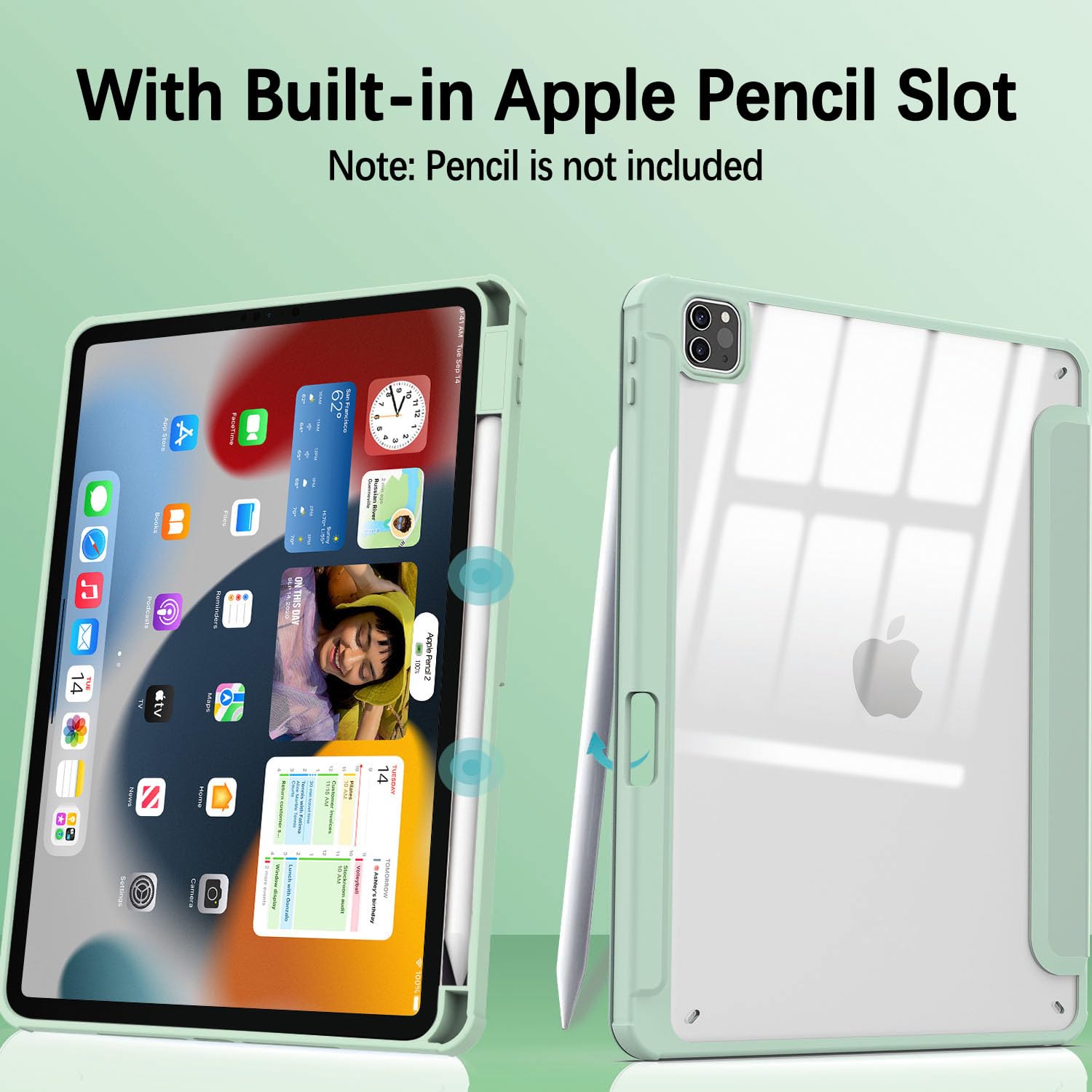 iPad Pro 11 Inch 2020-2022 Soft Tpu Smart Premium Case Auto Sleep Wake Stand Clear Cover Pencil holder Green 3