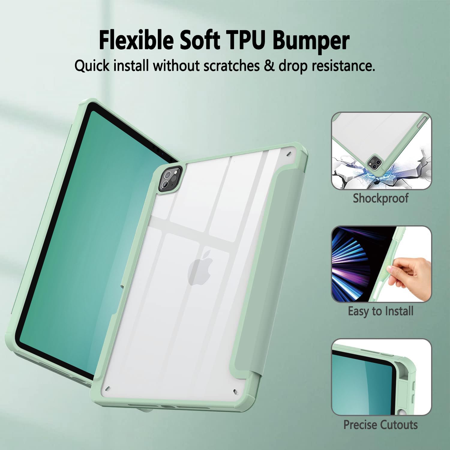 iPad Pro 11 Inch 2020-2022 Soft Tpu Smart Premium Case Auto Sleep Wake Stand Clear Cover Pencil holder Green 5