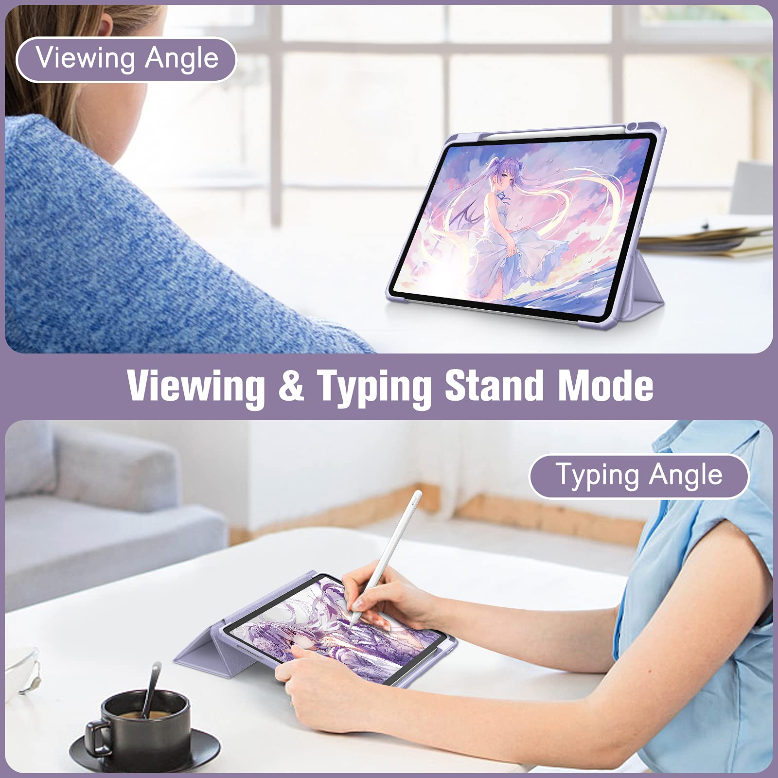 iPad Pro 11 Inch 2020-2022 Soft Tpu Smart Premium Case Auto Sleep Wake Stand Clear Cover Pencil holder Purple 3