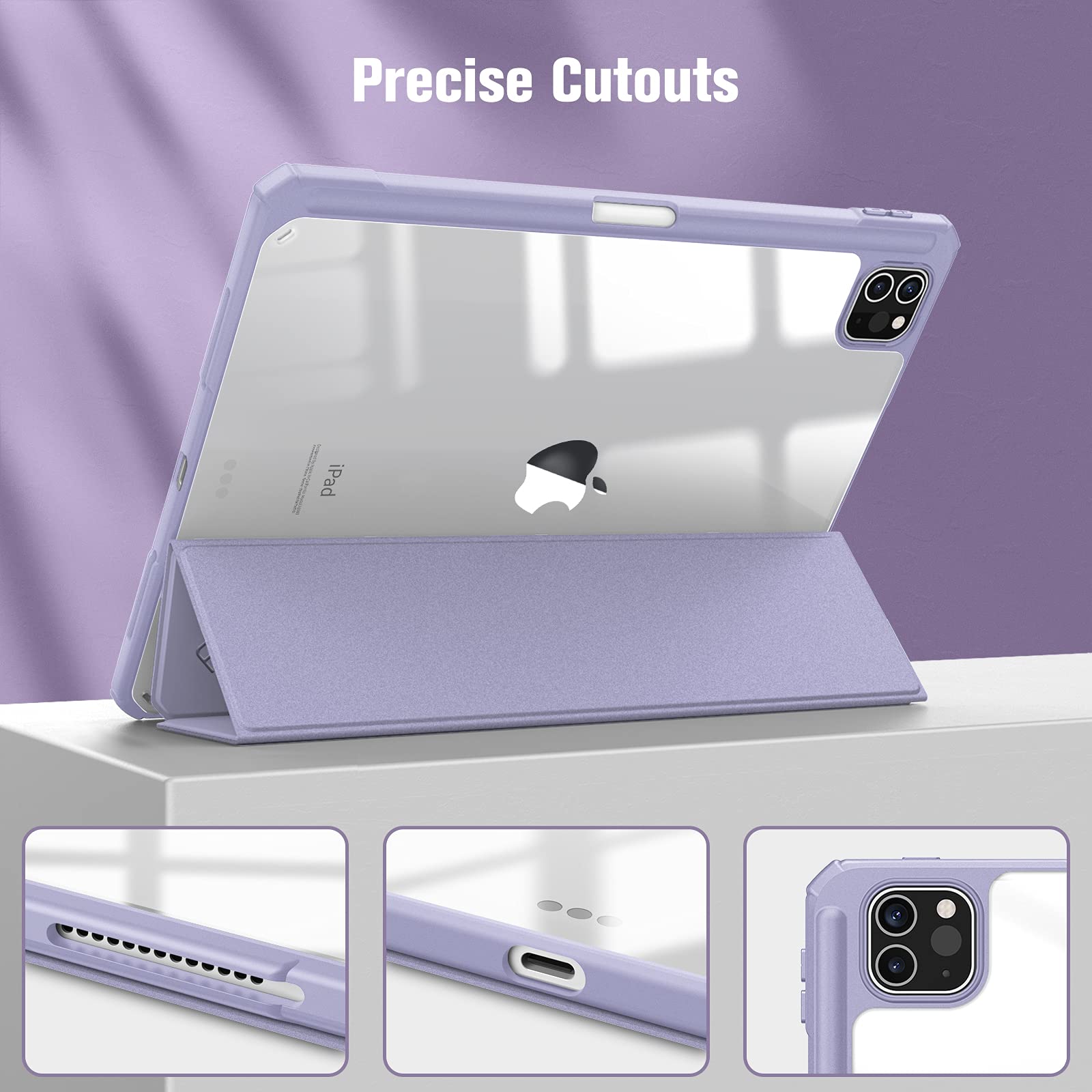 iPad Pro 11 Inch 2020-2022 Soft Tpu Smart Premium Case Auto Sleep Wake Stand Clear Cover Pencil holder Purple 7