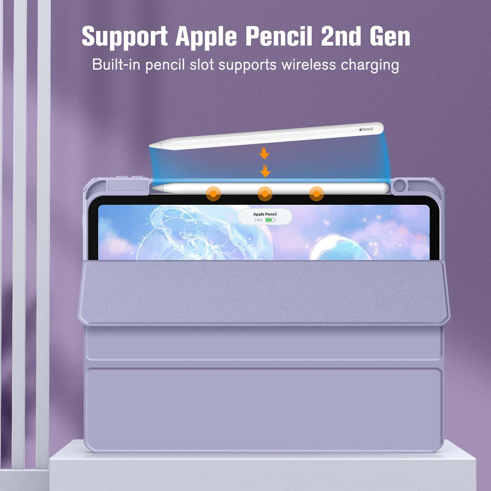 iPad Pro 11 Inch 2020-2022 Soft Tpu Smart Premium Case Auto Sleep Wake Stand Clear Cover Pencil holder Purple 9