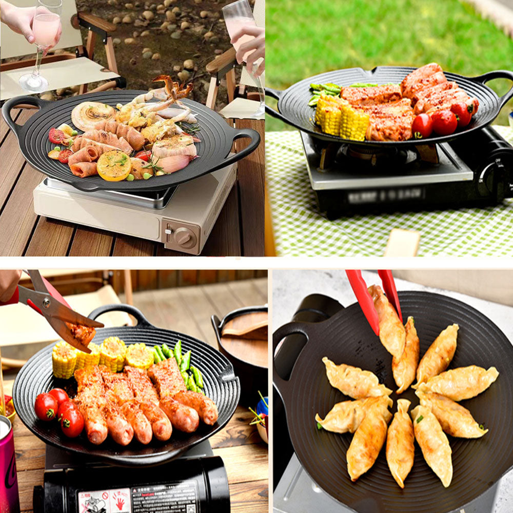 Cast Iron 36cm Korean Japanese BBQ Barbecue Grill Pan Plate Round Griddle Plate Indoor outdoor 5