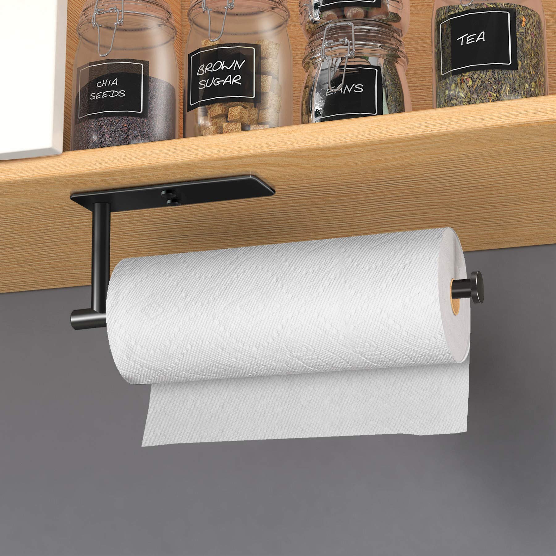 Kitchen Paper Holder Under Cabinet Wall Mount Adhesive Paper Towel Holder Rectangle Black 5