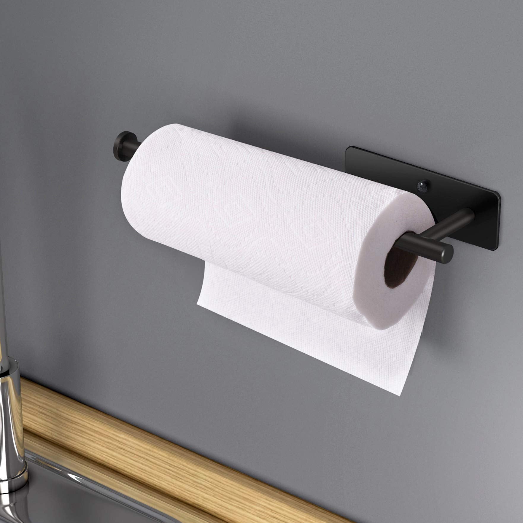 Kitchen Paper Holder Under Cabinet Wall Mount Adhesive Paper Towel Holder Rectangle Black 7