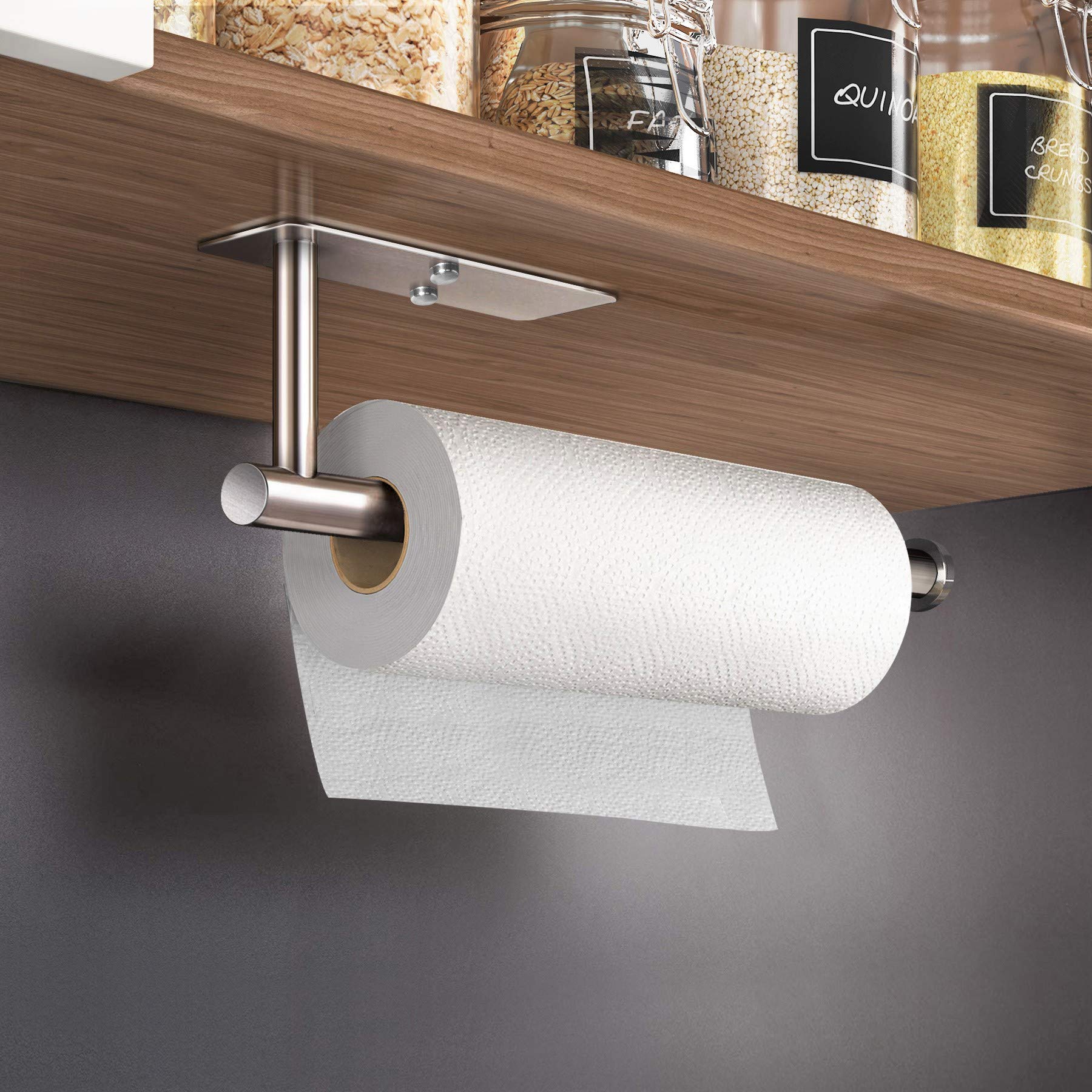 Kitchen Paper Holder Under Cabinet Wall Mount Adhesive Paper Towel Holder Rectangle Silver 4