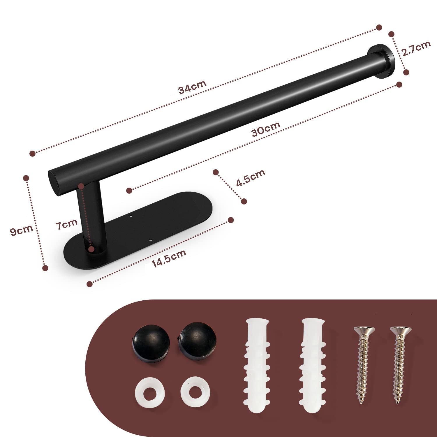 Kitchen Paper Holder Under Cabinet Wall Mount Adhesive Paper Towel Holder  Black 4