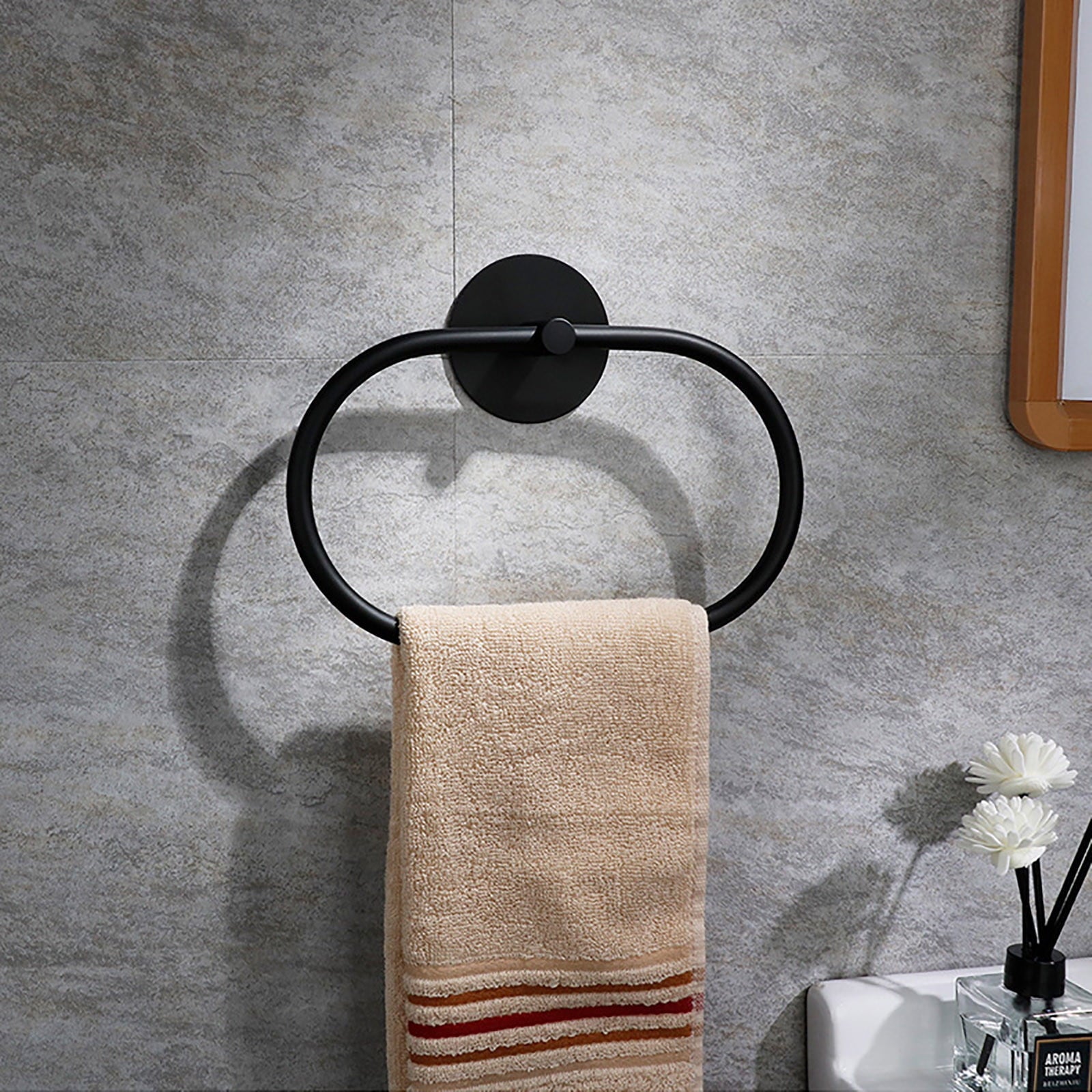 Bathroom Towel Ring Bathroom Towel Rack Adhesive Hand Towels Holder Towel Hanger Black 3