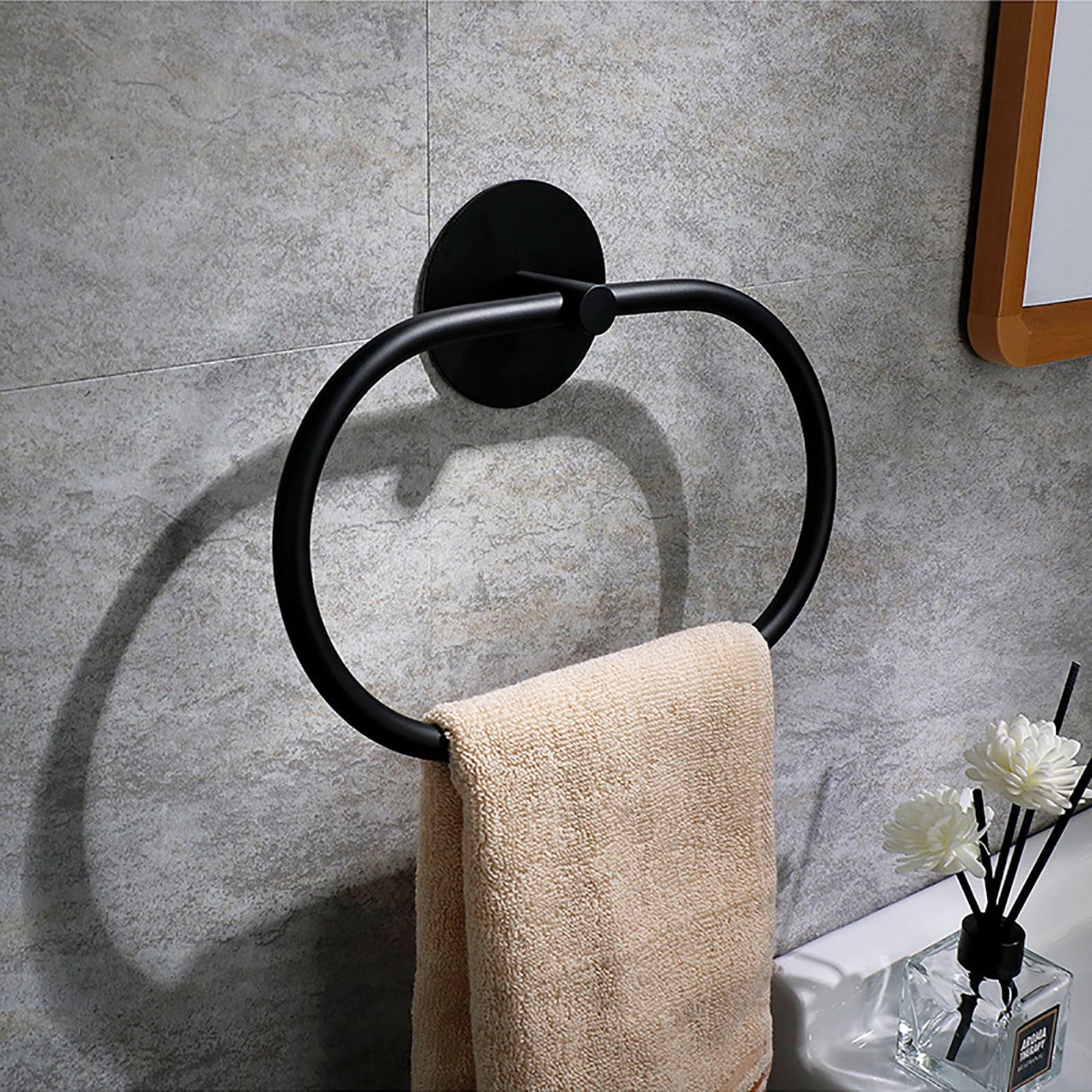 Bathroom Towel Ring Bathroom Towel Rack Adhesive Hand Towels Holder Towel Hanger Black 4
