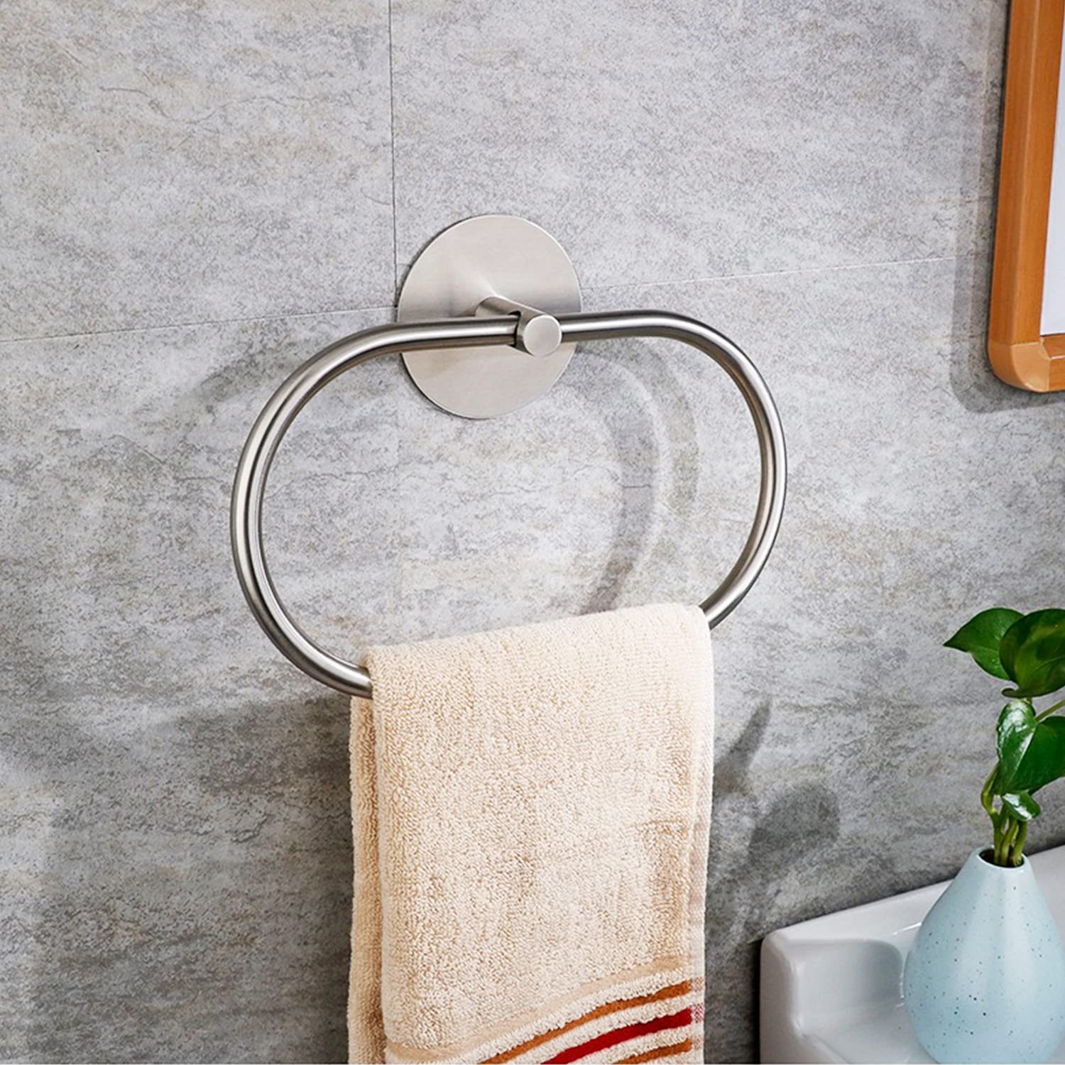 Bathroom Towel Ring Bathroom Towel Rack Adhesive Hand Towels Holder Towel Hanger Silver 6