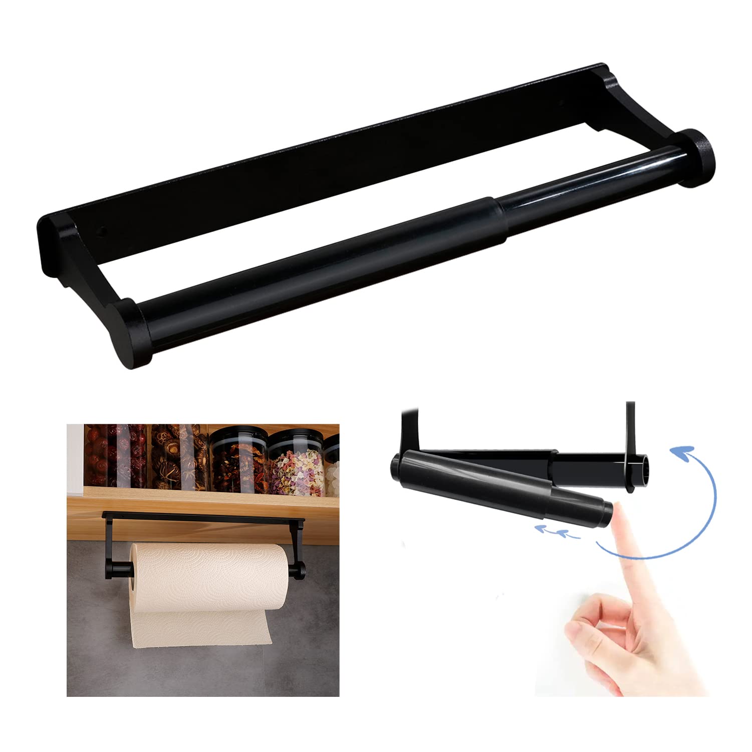 Kitchen Paper Holder Under Cabinet Screw Wall Mount Adhesive Paper Towel Holder Rectangle Black 4