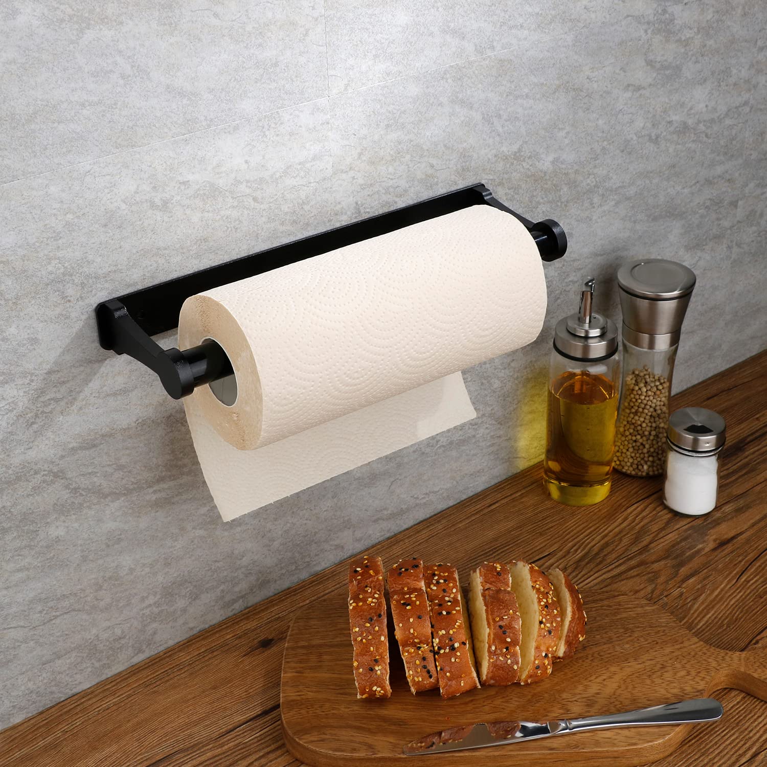 Kitchen Paper Holder Under Cabinet Screw Wall Mount Adhesive Paper Towel Holder Rectangle Black 6