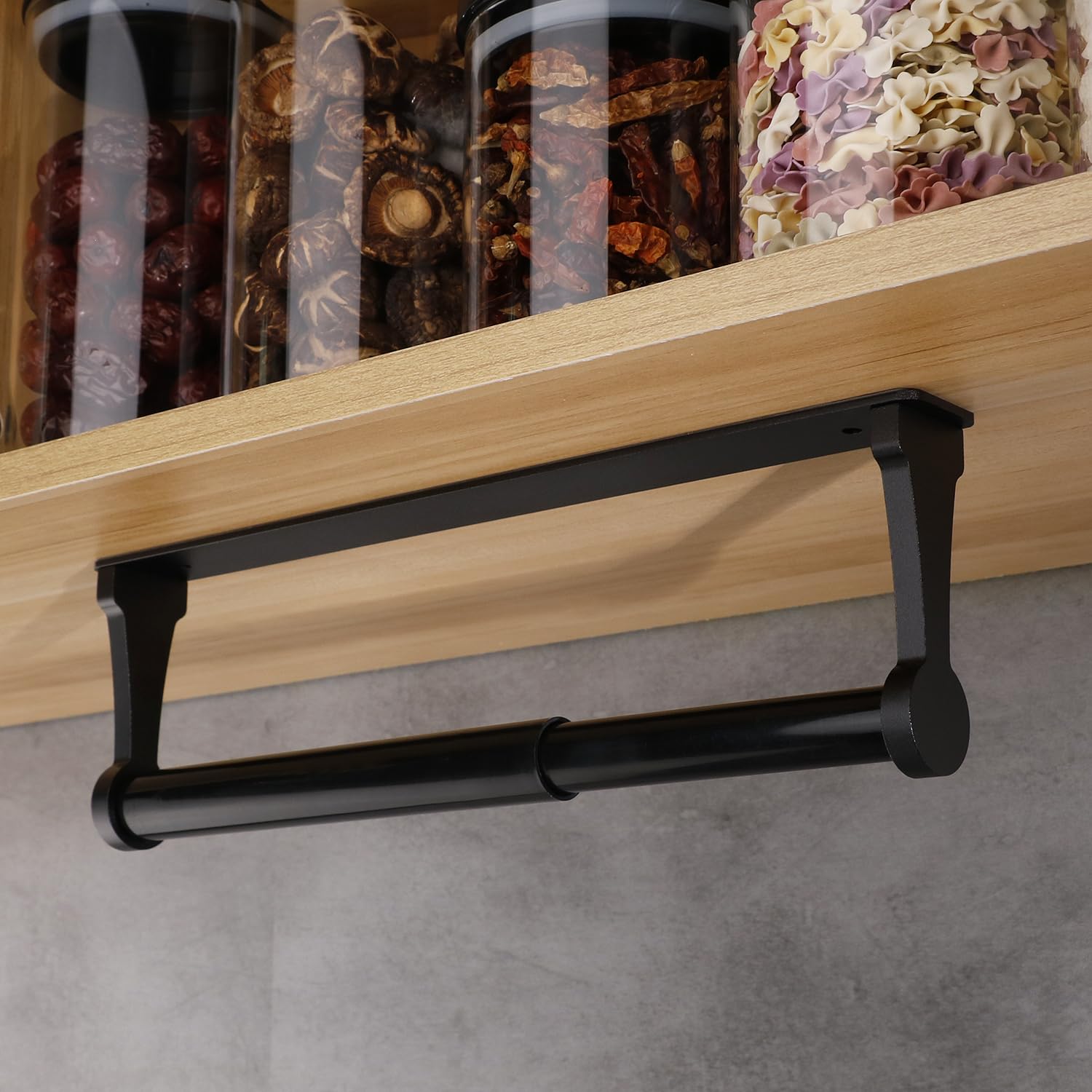 Kitchen Paper Holder Under Cabinet Screw Wall Mount Adhesive Paper Towel Holder Rectangle Black 7