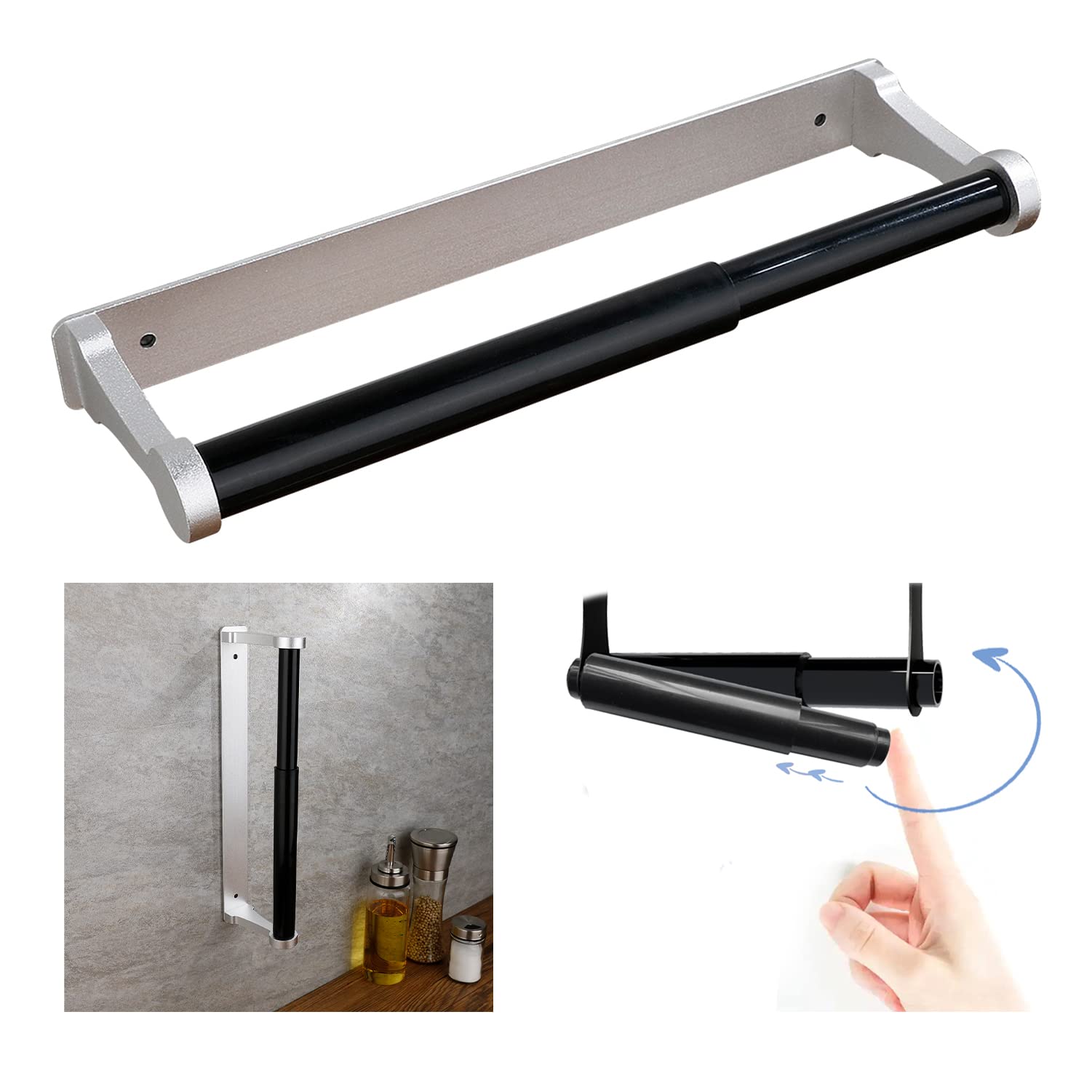 Kitchen Paper Holder Under Cabinet Screw Wall Mount Adhesive Paper Towel Holder Rectangle Silver 3