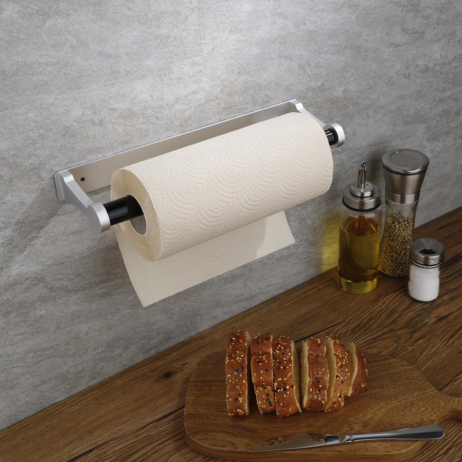 Kitchen Paper Holder Under Cabinet Screw Wall Mount Adhesive Paper Towel Holder Rectangle Silver 7