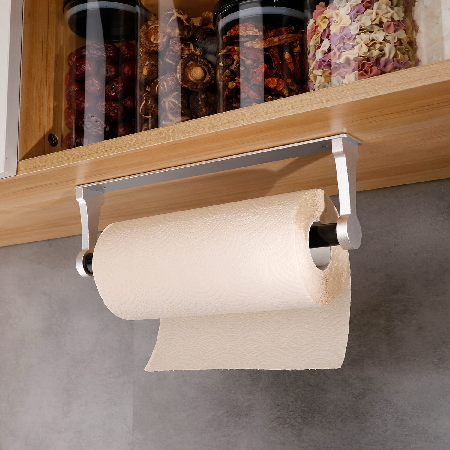 Kitchen Paper Holder Under Cabinet Screw Wall Mount Adhesive Paper Towel Holder Rectangle Silver 8