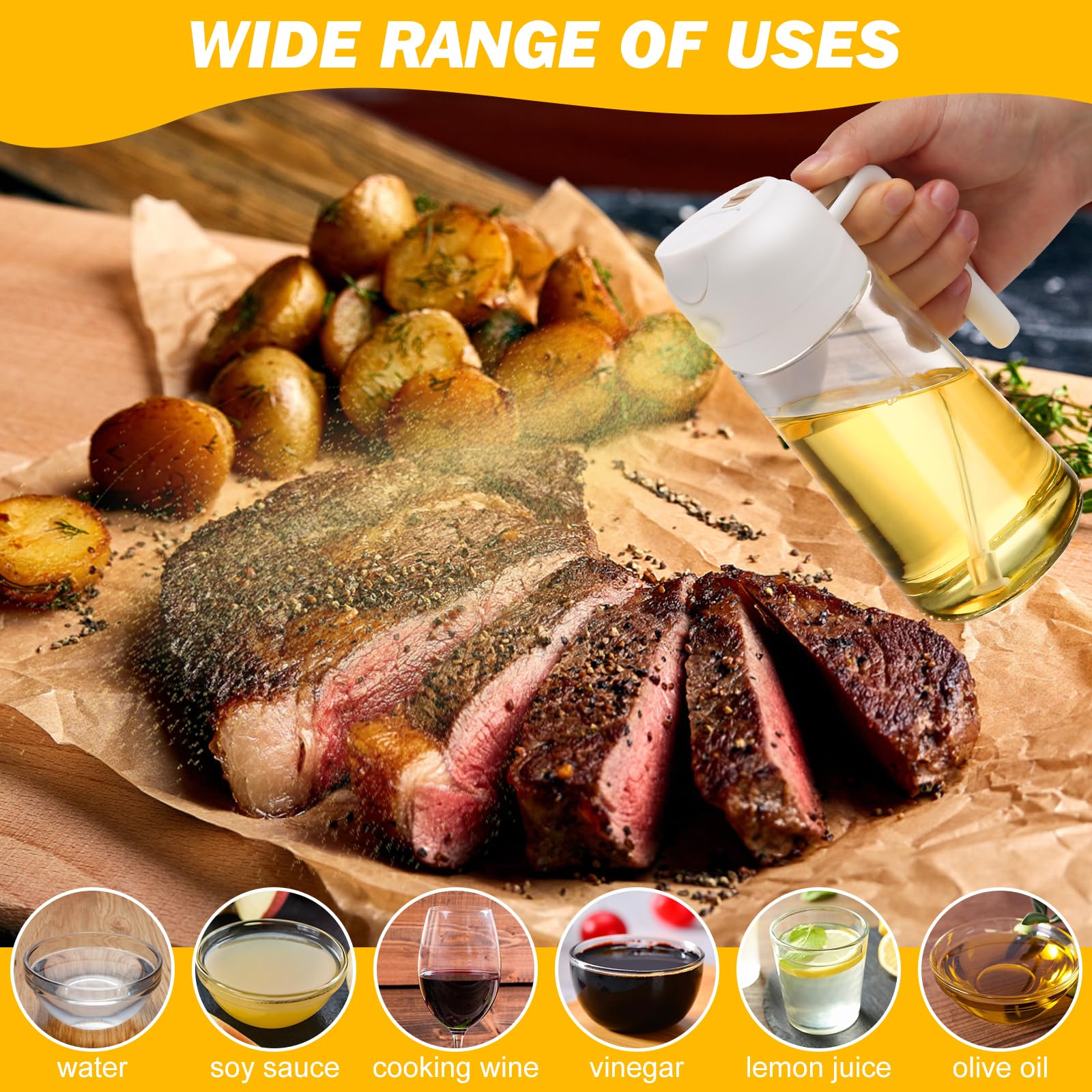 600ml 2 in 1 Glass Oil Sprayer Dispenser Kitchen Sprayz Cooking Baking Oil Bottle BBQ Spray White 4